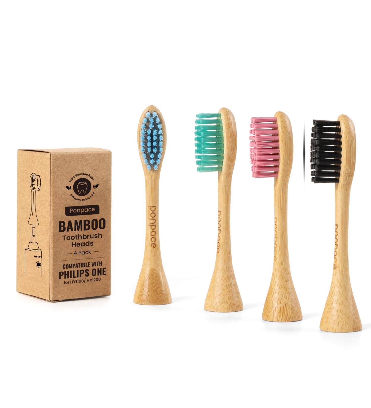 PONPACE Biodegradable Bamboo Electric Toothbrush Heads for Philips Sonicare One - Plant-Based Bristles, HY1100/HY1200 Compatible (Flat Bristle) - Buy Online on GoSupps.com