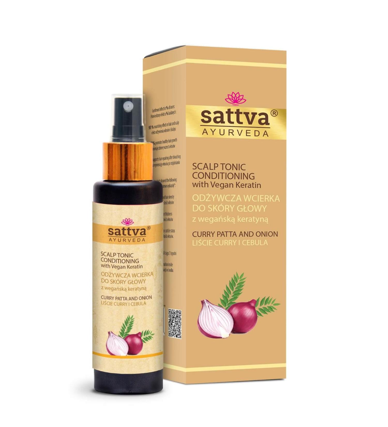 SATTVA Hair Tonic with Vegan Keratin - Repair and Volume - Natural Scalp Tonic for Dry and Itchy Scalp - Alcohol-Free - Dermatologically Tested (Curry)