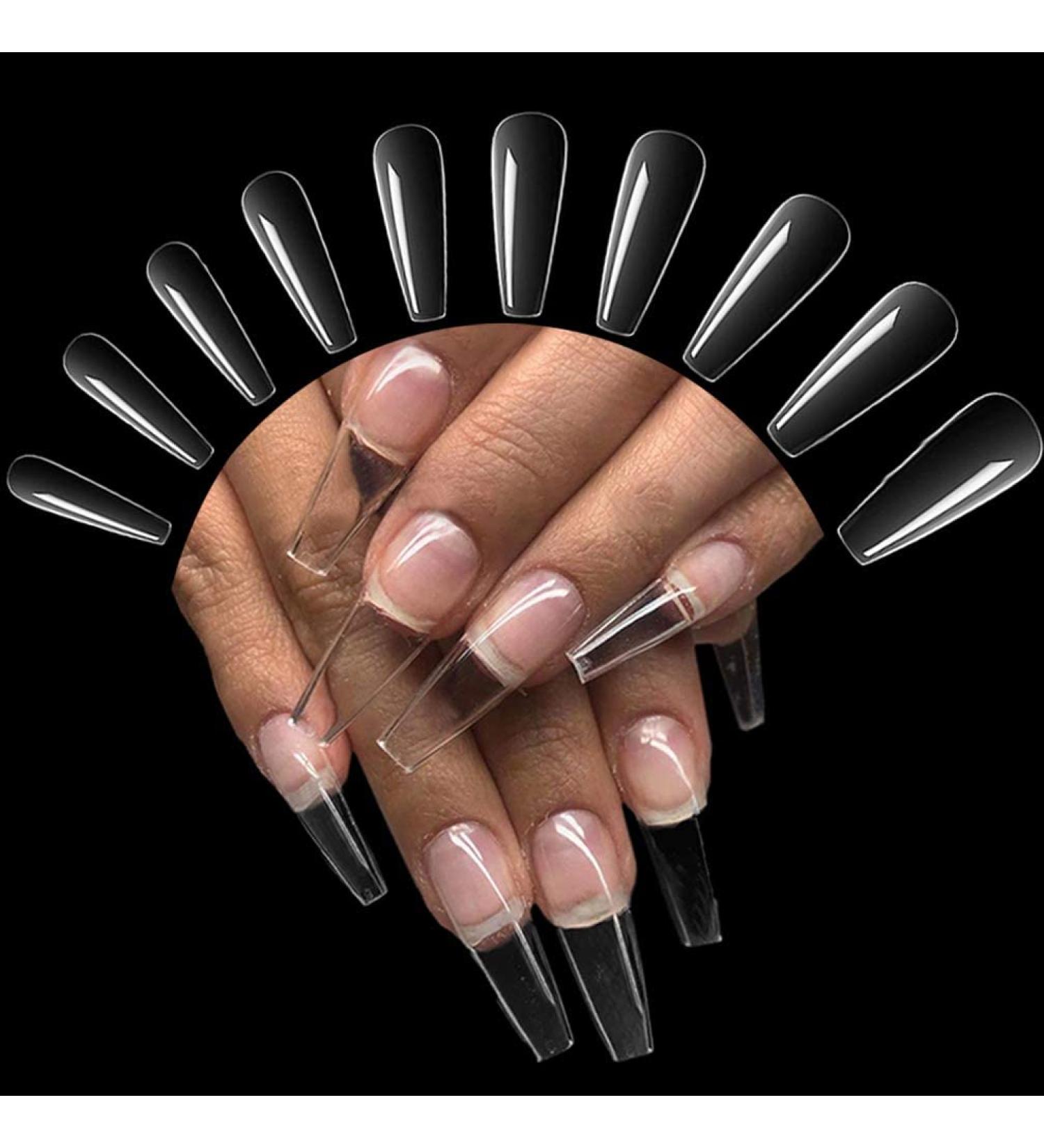 500 Full Cover Clear Coffin Ballerina False Nail Extension Tips - 10 Sizes - Buy Online on GoSupps.com