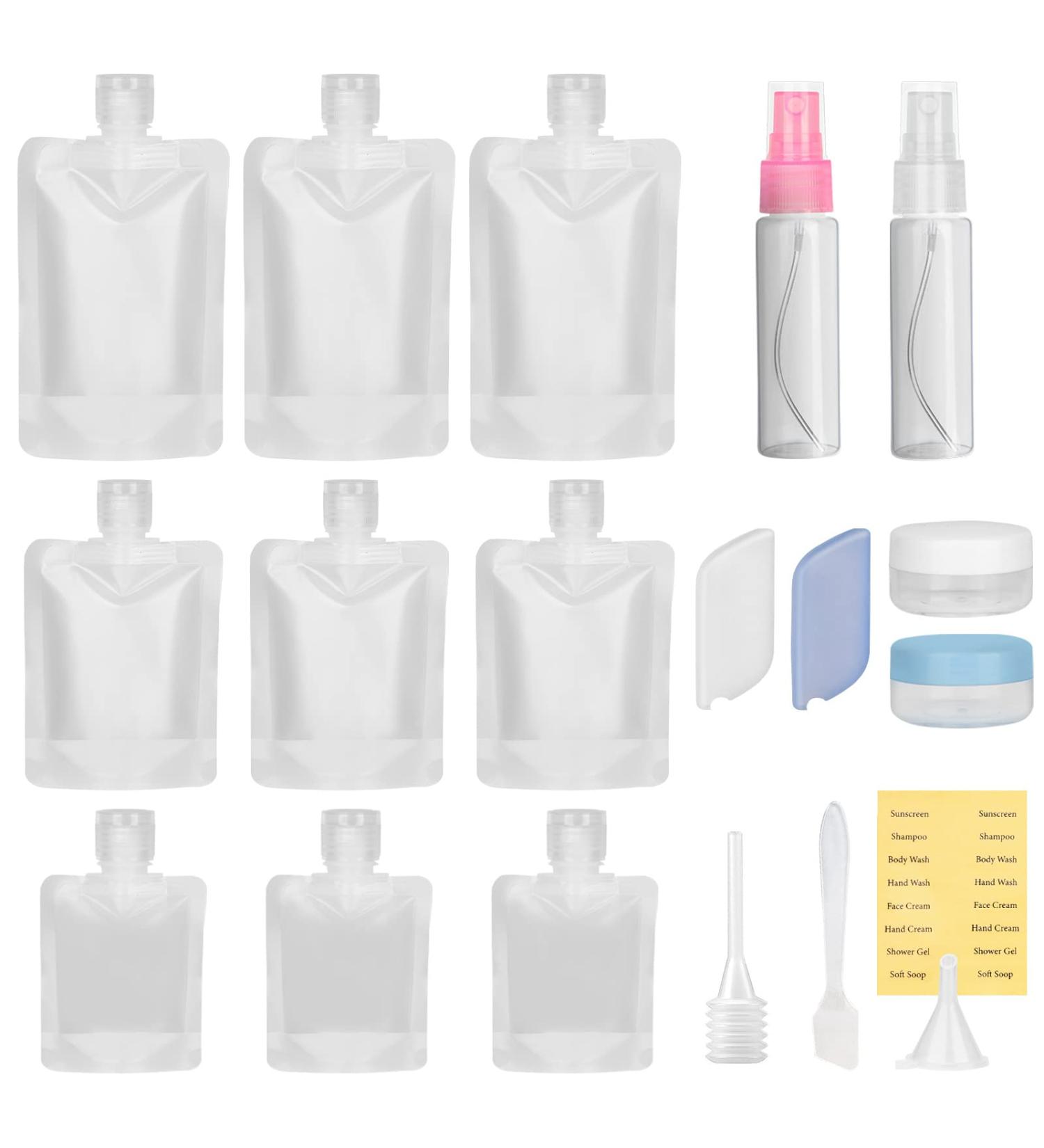 Korintin 19 Pack Travel Pouch Bottle Kit - TSA-Approved Refillable Containers for Toiletries - Reusable Spray Bottles, Jars, and Accessories for Shampoo, Lotion, Soap - Travel Size Liquids - Buy Online on GoSupps.com