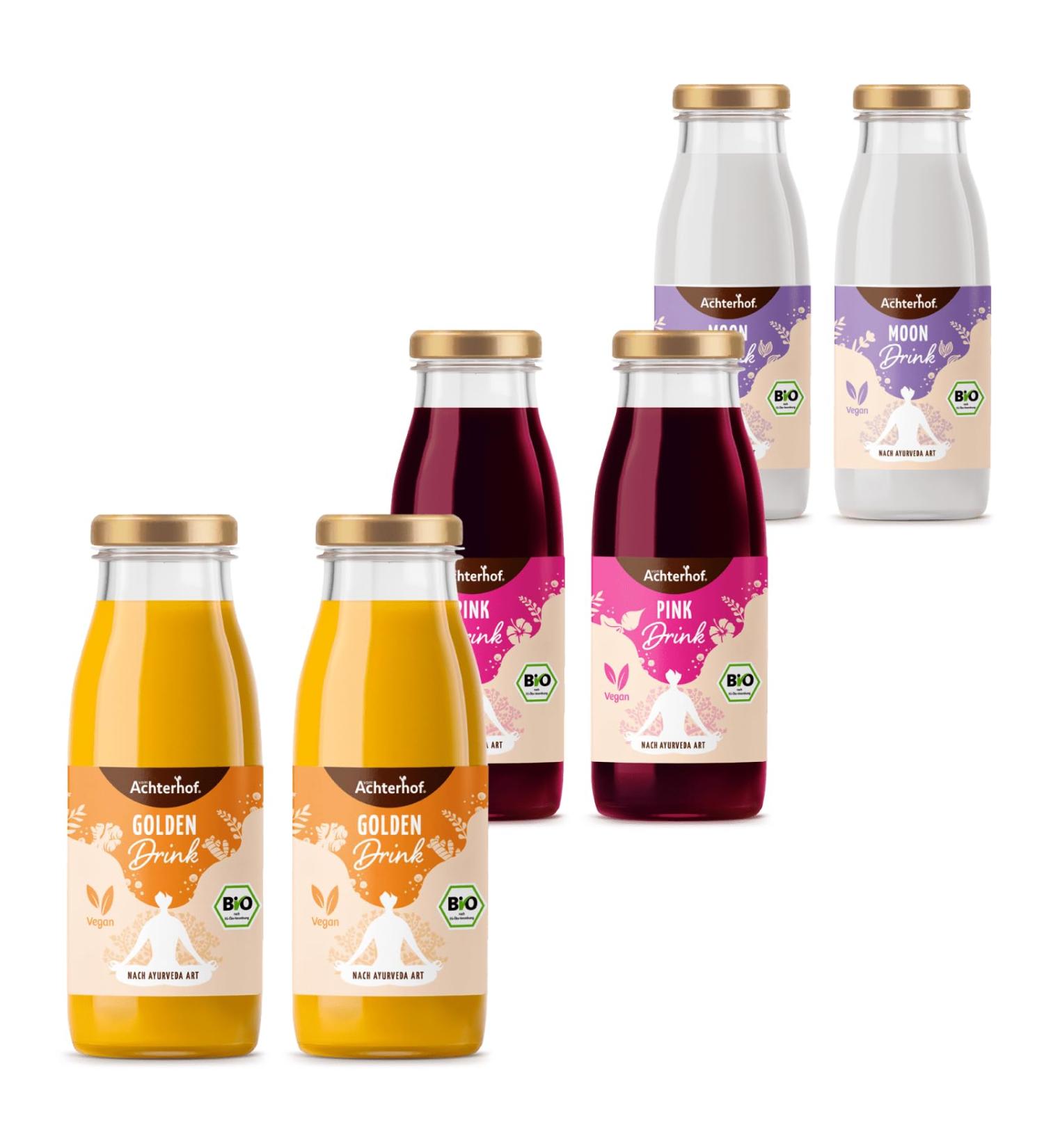Organic Ayurveda Drinks Tasting Set | 6 Herbal Shots with Golden Pink & Moon Drink | Wellness Boost from Achterhof Ayurveda - Buy Online on GoSupps.com