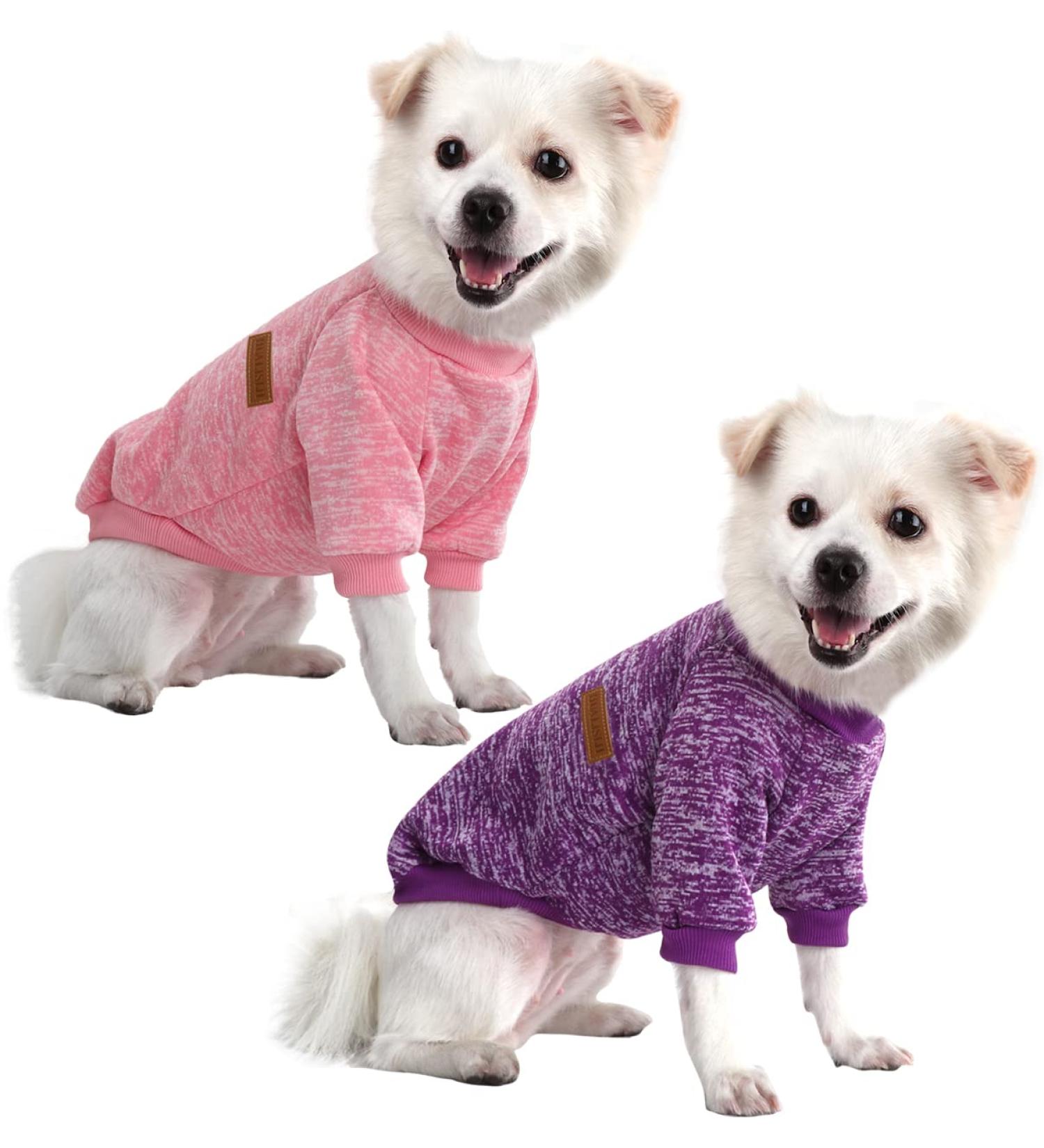 Shop Hualisiji Small Dog Sweater - Warm & Soft Knitting for Chihuahua - Elastic & Easy to Wear 2PCs (Pink & Purple) - Buy Online on GoSupps.com