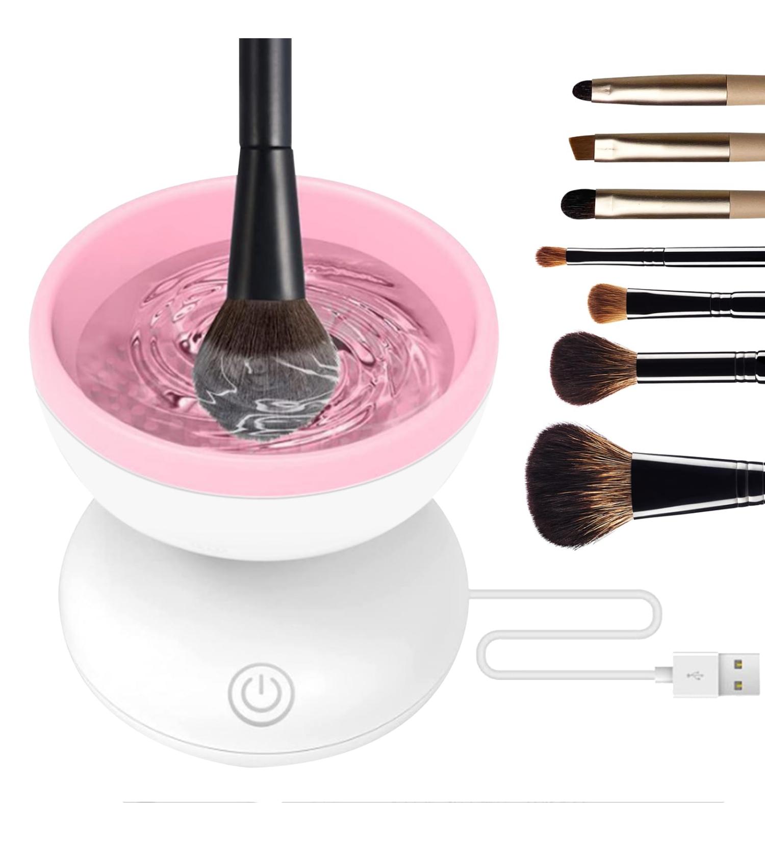 Electric Makeup Brush Cleaner - Automatic Rotating Cleaner with Pad for All Brush Sizes | Perfect Gift for Girlfriend Wife Mom (Pink & White - Buy Online on GoSupps.com