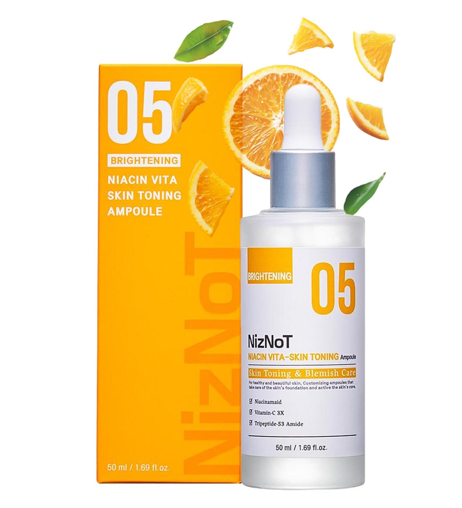 NizNot 05 Niacin Vita Skin Toning Ampoule Melanin Inhibition & Skin Tone Correction Niacinamide Vita C + E Synergy for Dark Spot and Skin Clarity 1.69 oz - Buy Online on GoSupps.com