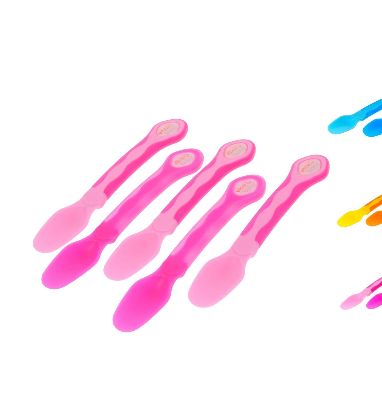 Vital Baby First Spoon Set - Soft Ergonomic Baby Feeding Spoons for 4-6 Months - 5 Pieces in Pink - Buy Online on GoSupps.com