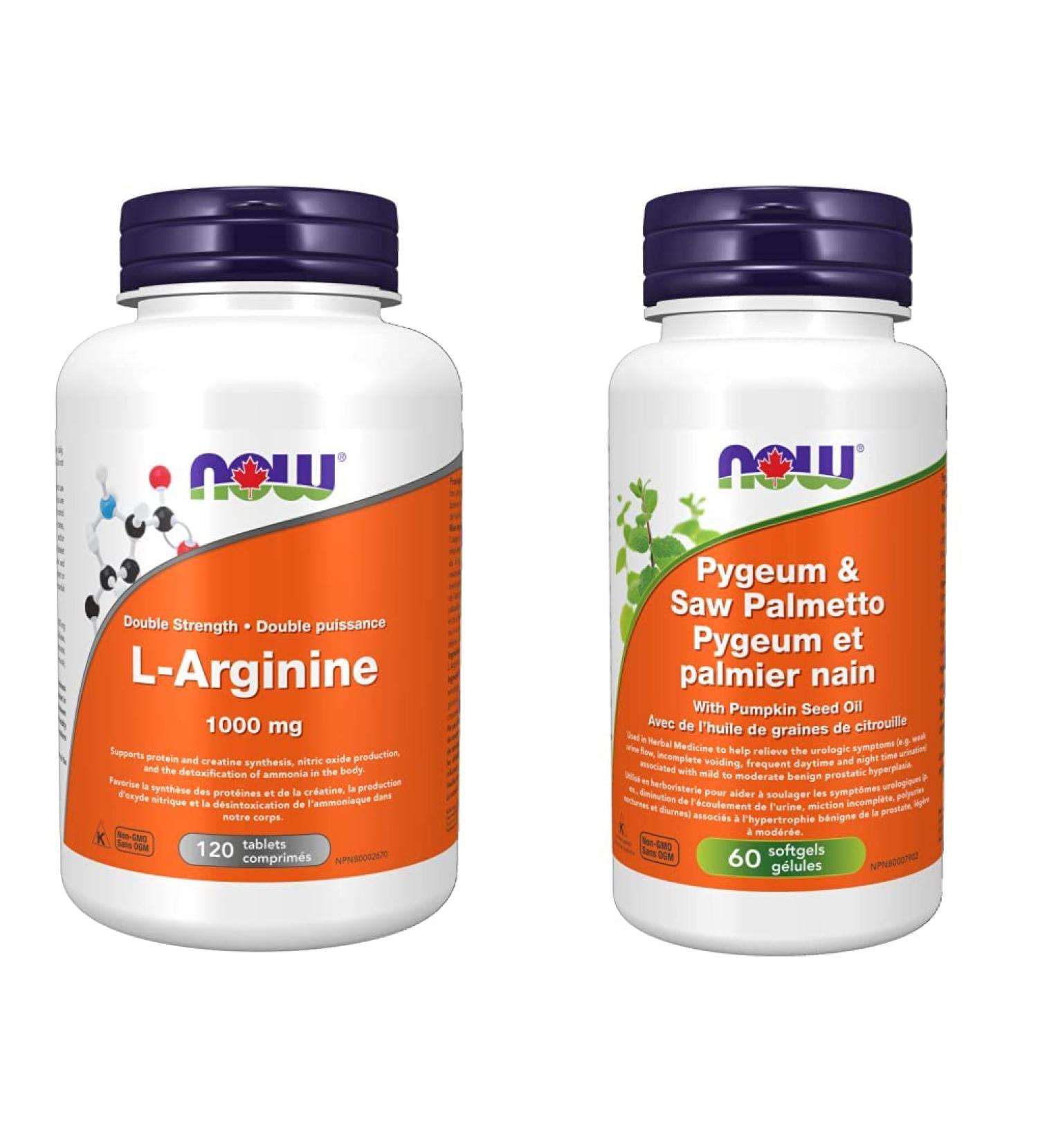 NOW Supplements L-Arginine 1000mg Tablets (120 Count) + Pygeum and Saw Palmetto Softgels (60 Count) - Buy Online on GoSupps.com