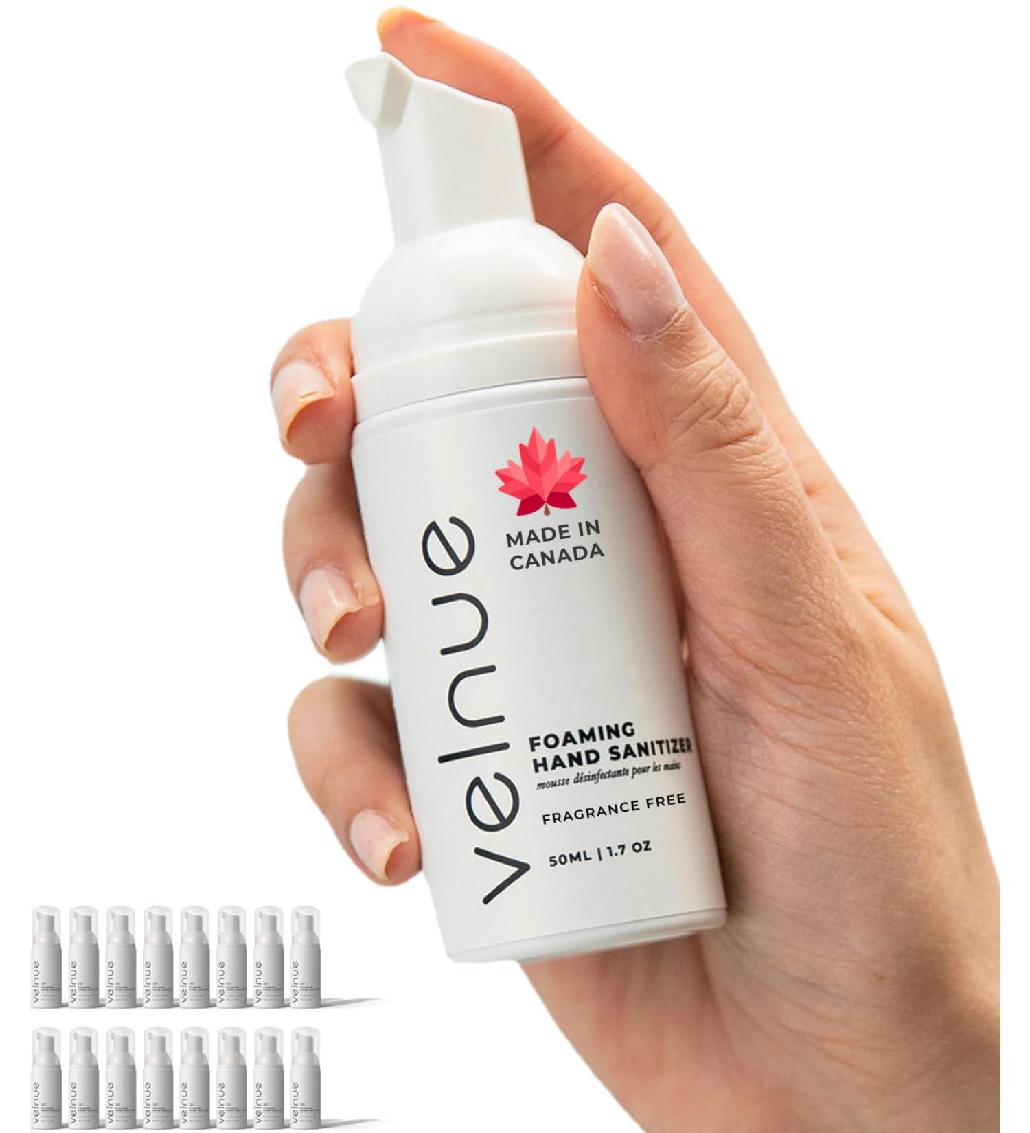 VELNUE Foaming Hand Sanitizer Travel Size | Made in Canada with Moisturizing Aloe 70% Ethyl Alcohol Vitamin E | 50mL Fragrance Free - 16 Pack Fragrance Free 50 ml (Pack of 16) - Buy Online on GoSupps.com