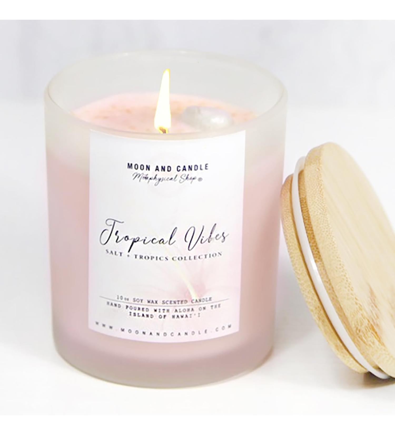 Soy Wax Candle - Hibiscus Plumeria Scented | 10 oz Frosted Glass | Made in Hawaii | Aromatherapy with Hawaiian Salt & Essential Oils - Buy Online on GoSupps.com