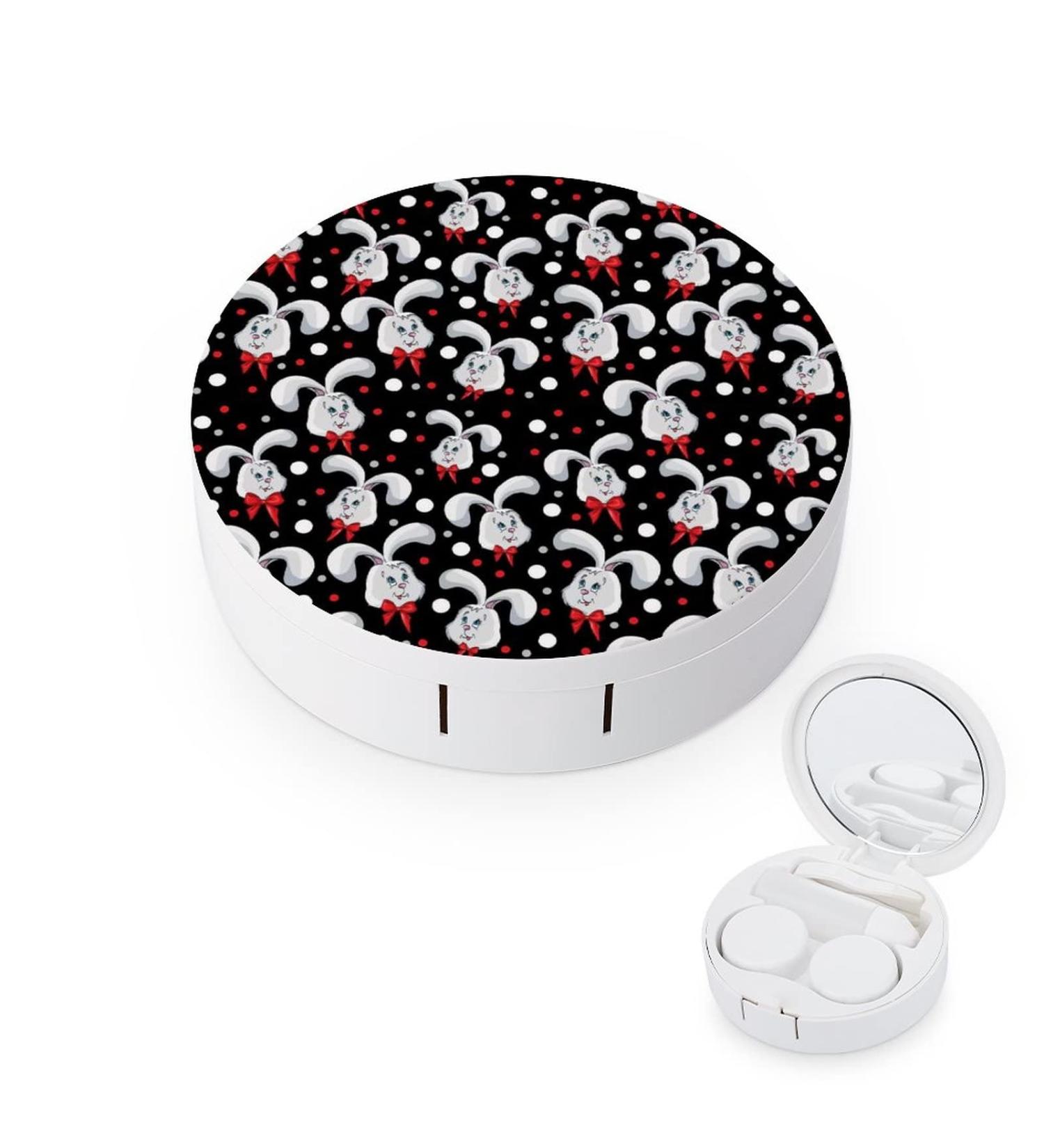 Head of A Rabbit Round Case For Contact Lens Kit Storage Box with Mirror Printed - Buy Online on GoSupps.com