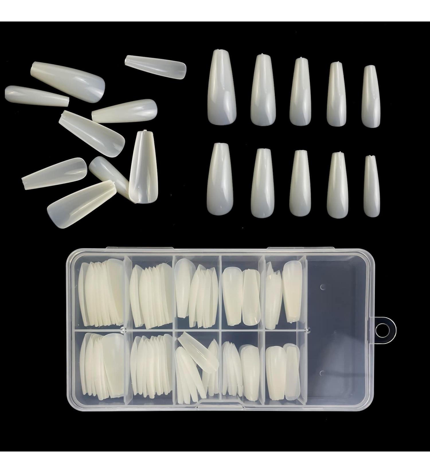 Lofuanna Ballerina Nails - 100 Long Coffin Fake Nails | Full Cover Artificial Fingernails with Case | 10 Sizes for Nail Studios & DIY Nail Art - Buy Online on GoSupps.com