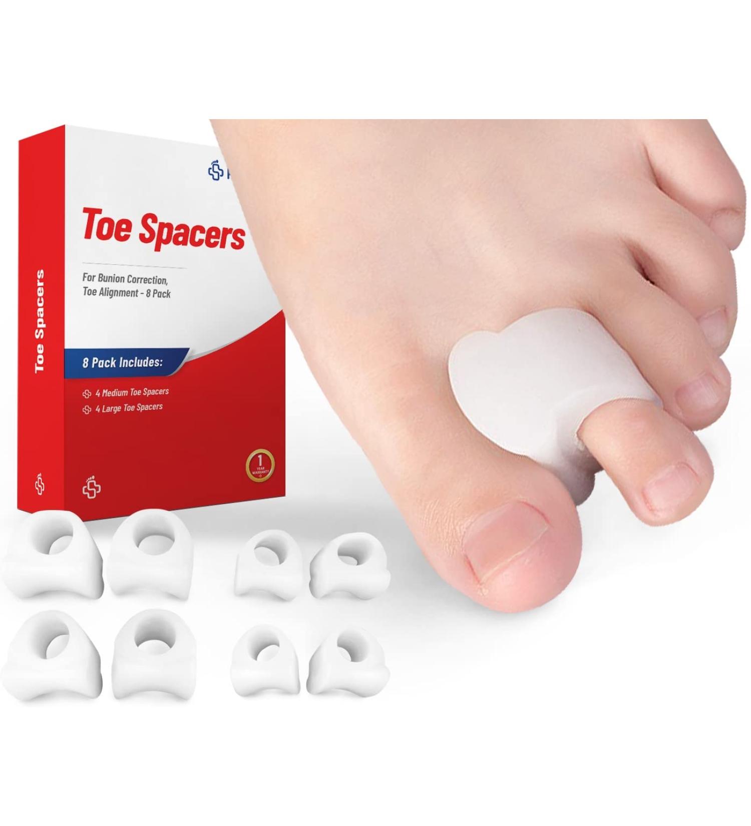 Ped-Rx Silicone Gel Toe Separators - Correct Bunions, Overlapping Toes, Hammer Toe - 8 Pack (4 Bigger, 4 Smaller) - Buy Online on GoSupps.com