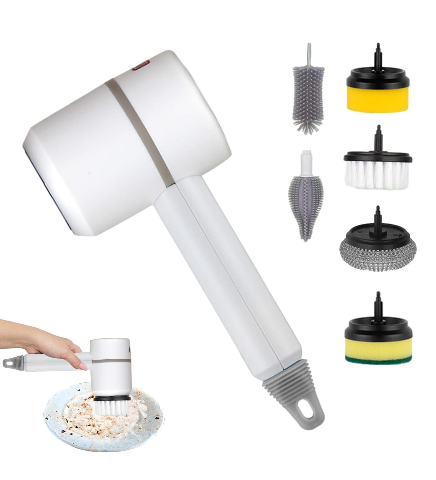 Cordless Scrubber | Power Cleaning Brush Handheld Rechargeable Kitchen Dish Brush with 6 Replaceable Brush for Bathroom Living Room Kitchen White - Buy Online on GoSupps.com