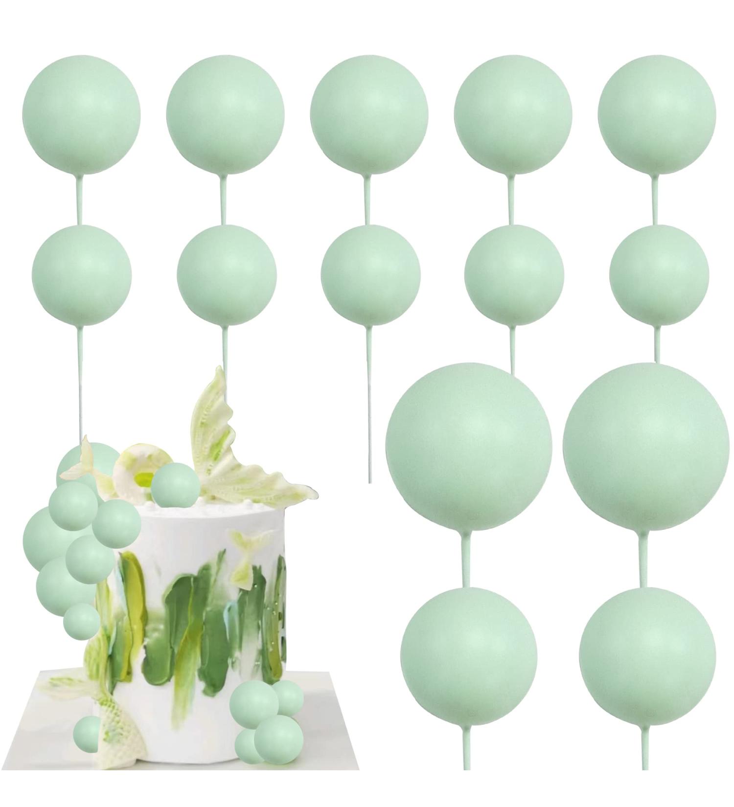 14 PCS Ball Shaped Cake Toppers - Pearl Green Cake Inserts for Birthday, Baby Shower, Wedding - DIY Cake Decoration - Buy Online on GoSupps.com