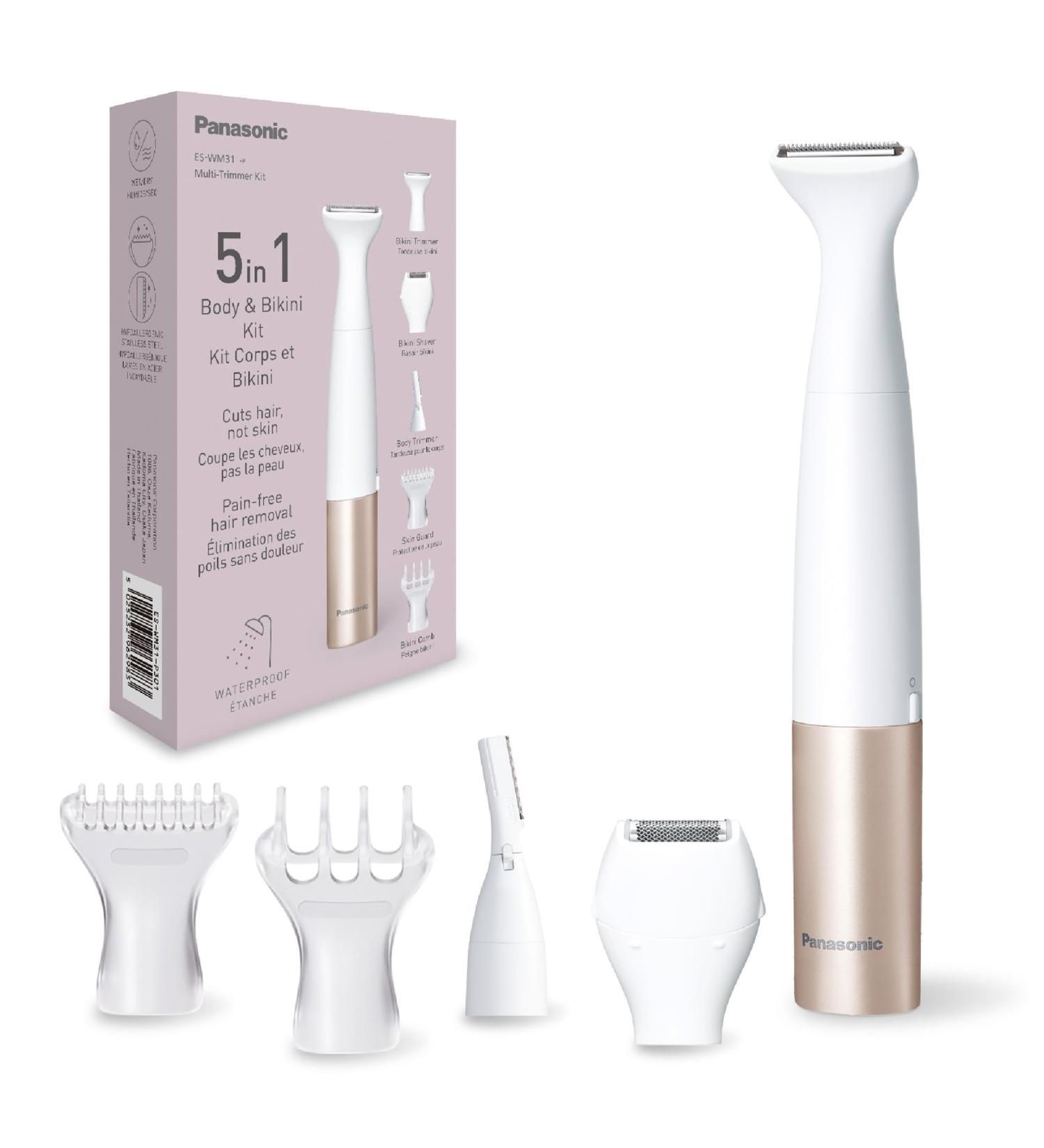 Panasonic ESWM31 in 1 Body & Bikini Kit Epilator Shaver Bikini Trimmer for Women 5 Attachments IPX7 Waterproof Wet & Dry Battery Operated 1 x AA Required White Gold - Buy Online on GoSupps.com