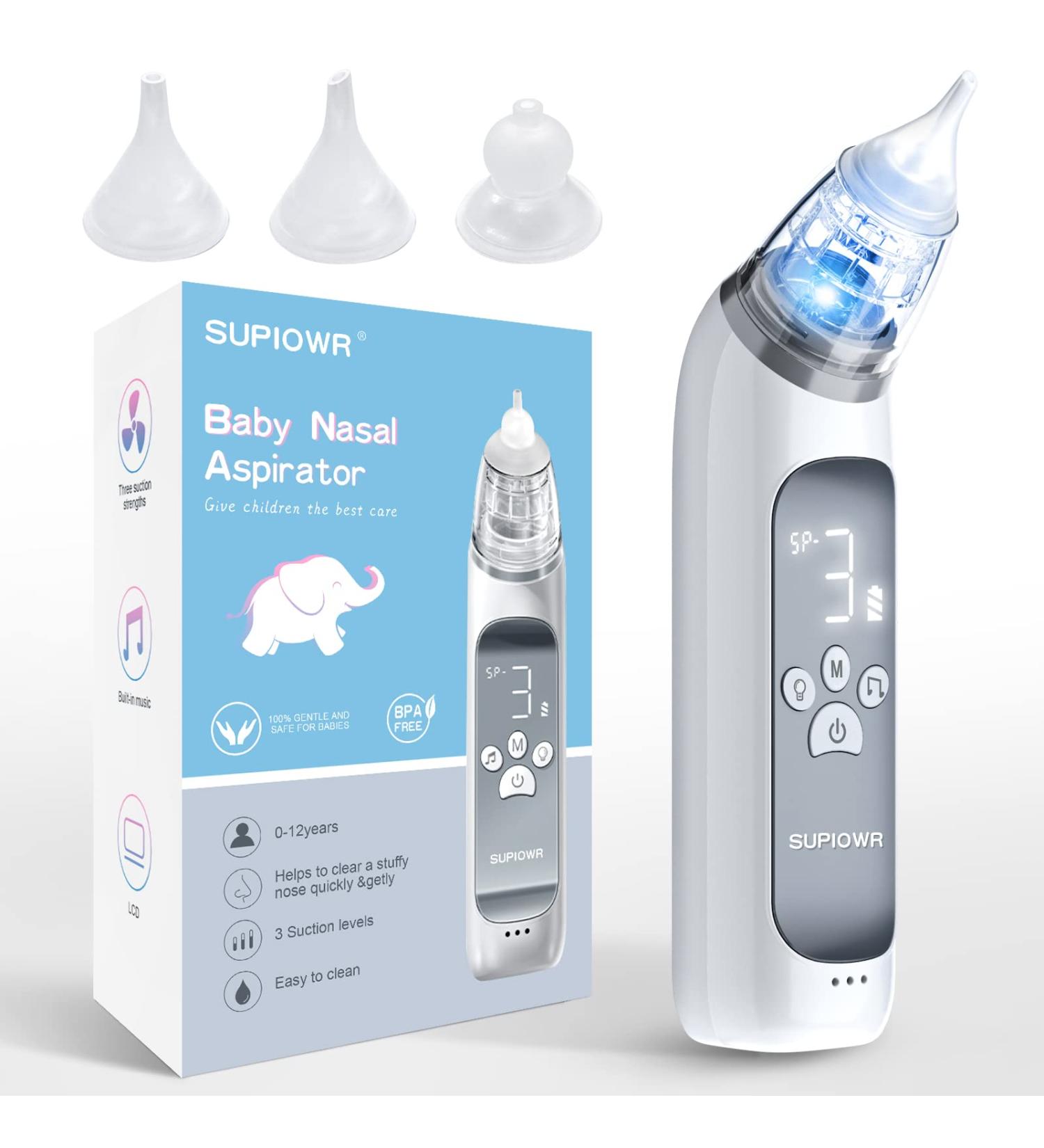 Supiowr Baby Nasal Aspirator with Silicone Mouthpiece | 3 Modes, Music & Lighting | Electric Rechargeable | Grey 16oz - Buy Online on GoSupps.com