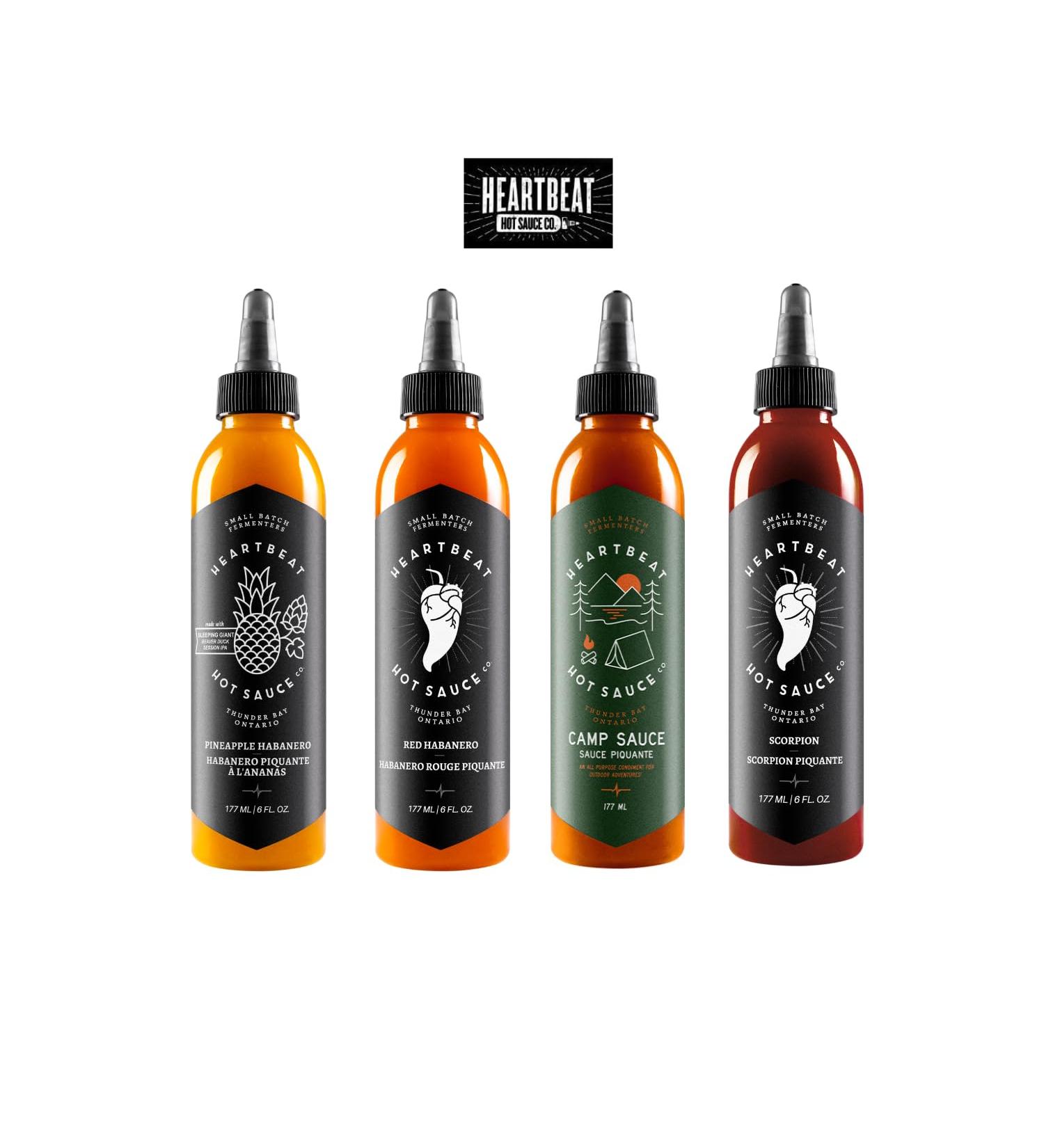 Heartbeat Hot Sauce 2024 TOP 4 Collection (Pineapple Red Habanero Camp Sauce & Scorpion) with BONUS Vinyl Collectible Sticker - Buy Online on GoSupps.com