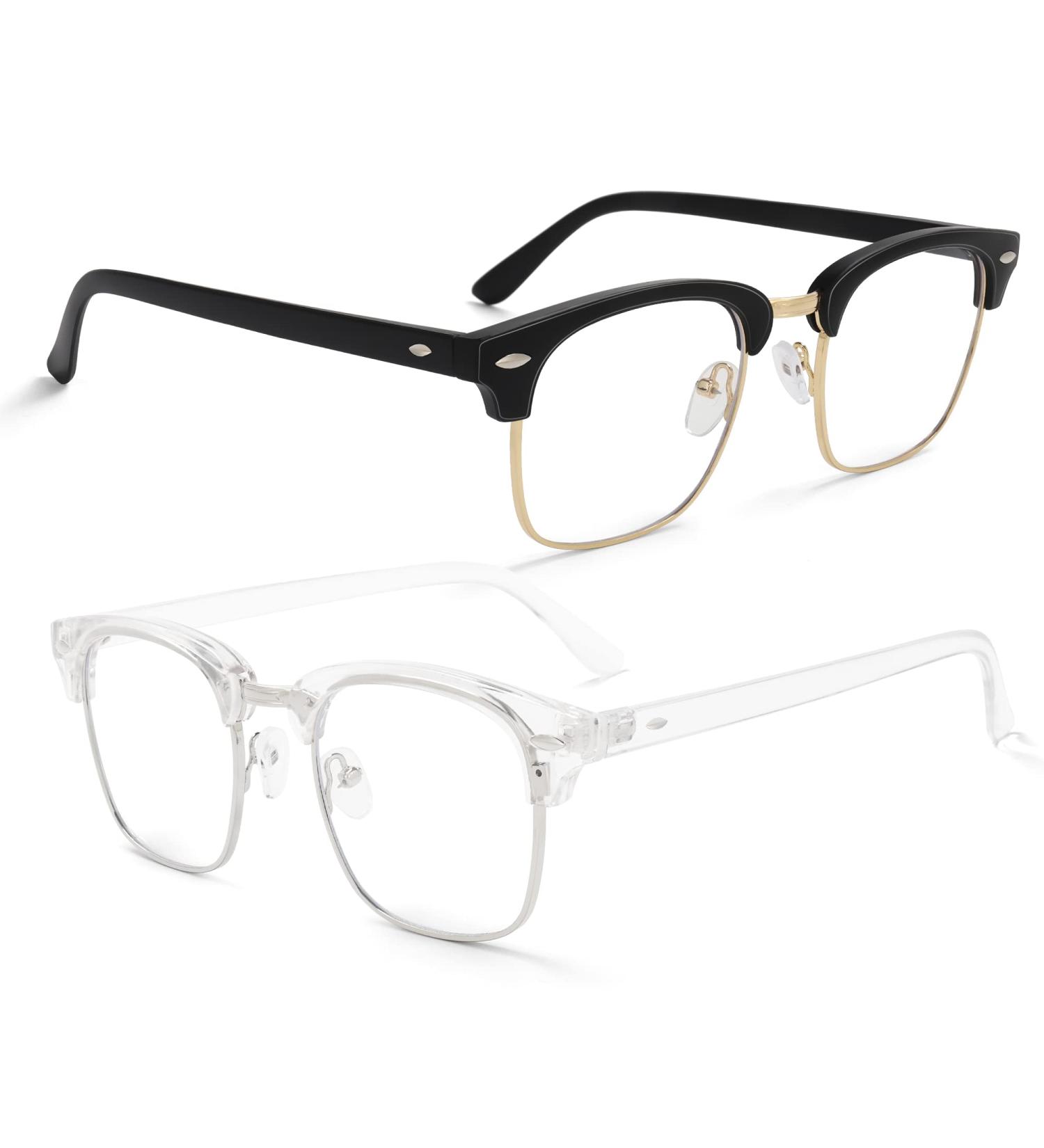 Buy Blue Light Blocking Glasses - 2 Pack Semi-Rimless Anti-UV Eyewear for Men & Women - Black/Gold & Clear - Buy Online on GoSupps.com