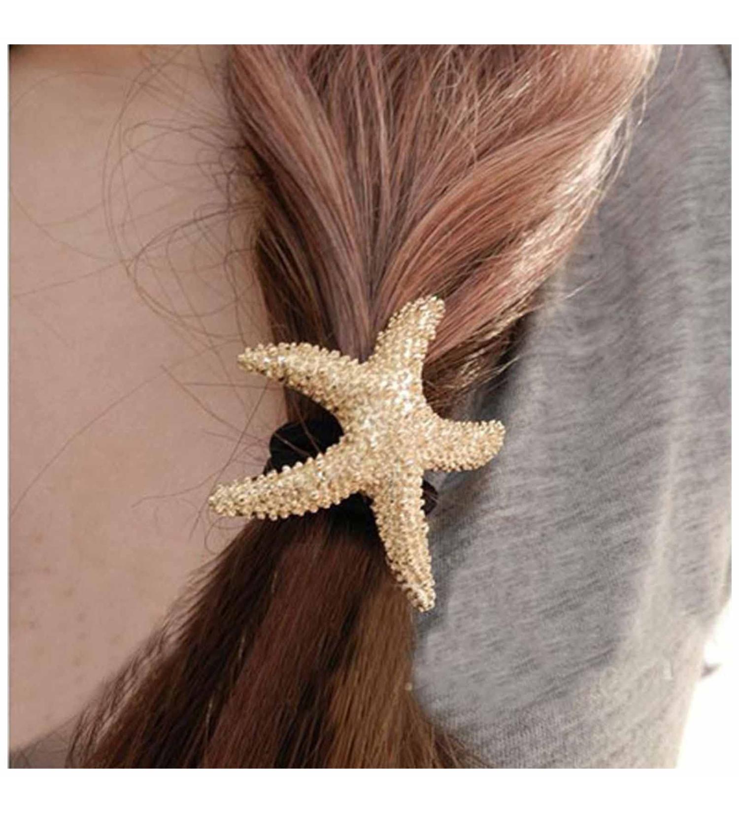 Yheakne Starfish Hair Tie Scrunchies Nylon Ring Elastic Hair Band Black Rope Ponytail Holder Metal Hair Accessories for Women and Girls Gifts - Buy Online on GoSupps.com