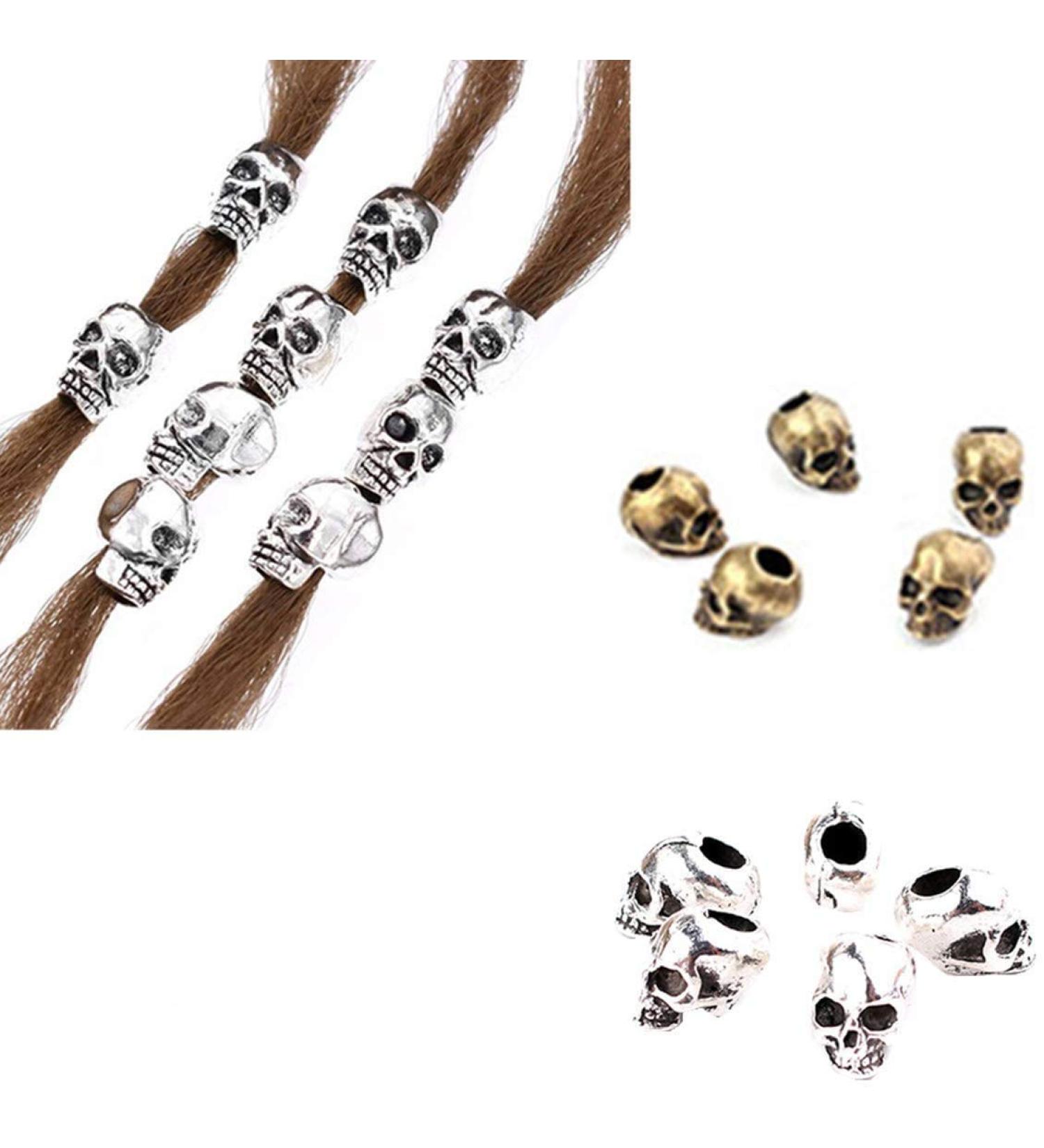 cuhair 10 pieces halloween unisex vintage skull design pearl ponytail holder hair ring braid for women accessories men bear boy girls