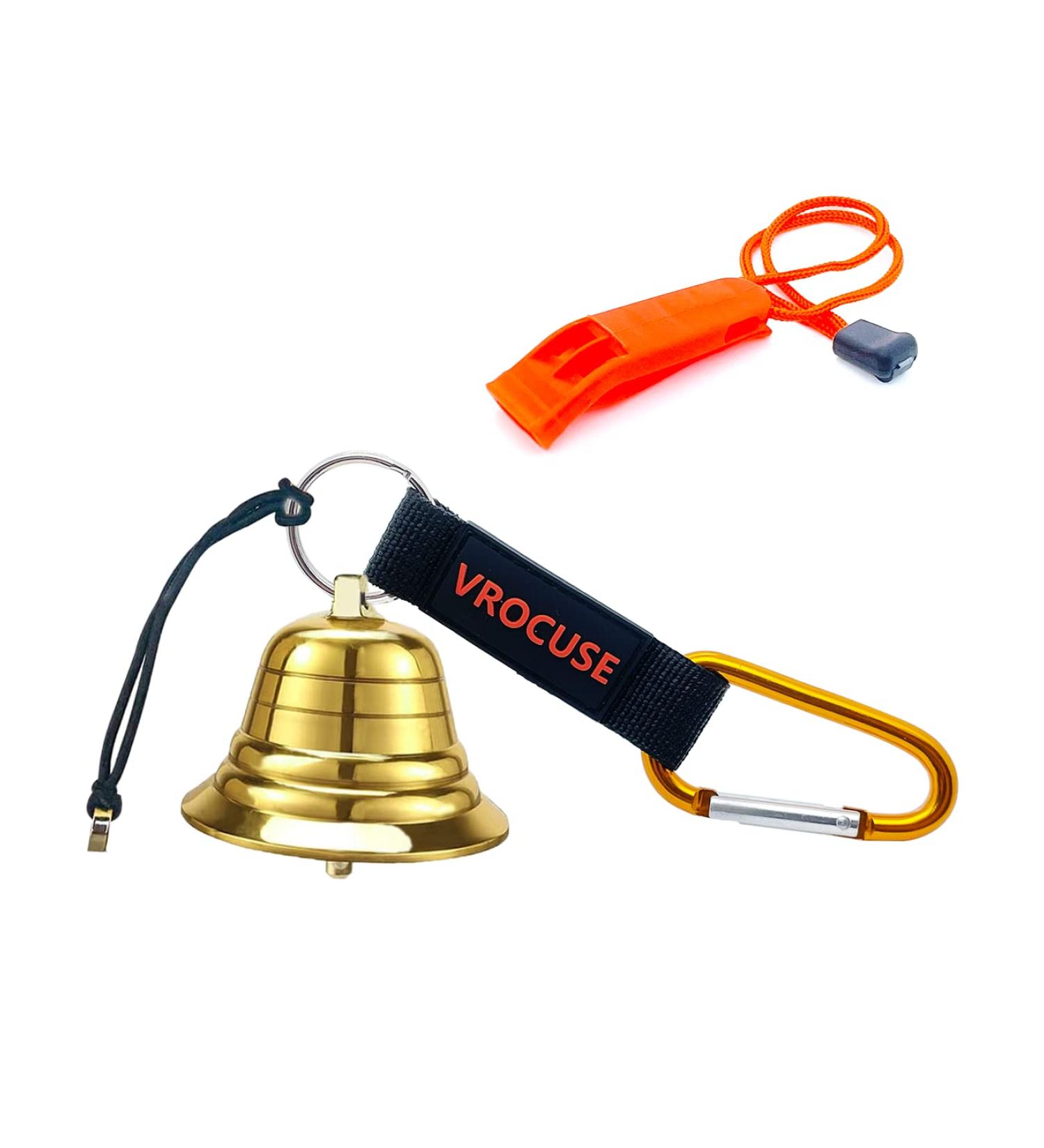 Solid Brass Bear Bells Set with Whistle for Hiking Dogs - Carabiner & Silencer for Camping, Mountain Biking, Horses, Saddle - Buy Online on GoSupps.com