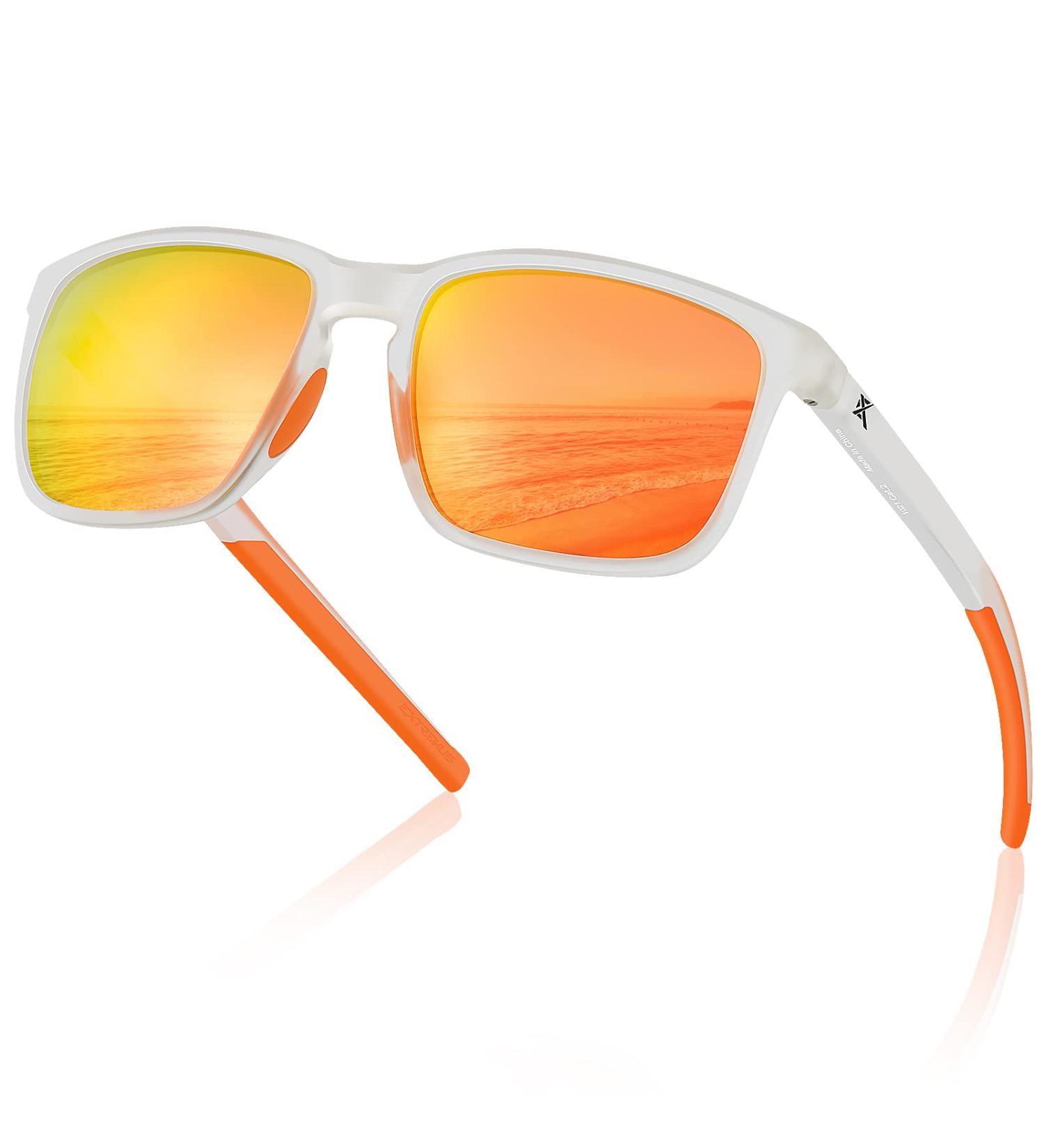Extremus Fitz Roy Polarized Sunglasses - Matt Clear Frame | Mirrored Orange Lens - Ideal for Driving, Fishing, Outdoors - Men and Women - Buy Online on GoSupps.com