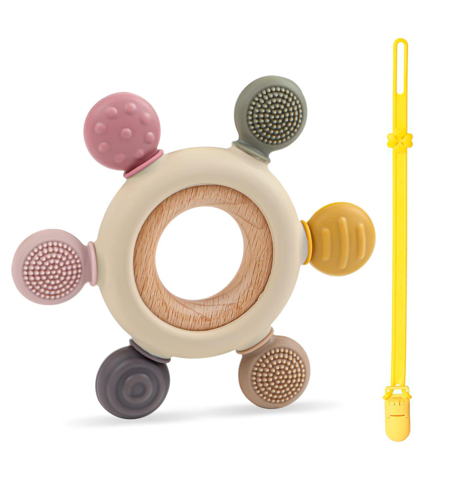 Best BPA-Free Silicone Bite Ring for Babies | Cooling Teething Aid for 3+ Months with Pacifier Chain - Buy Online on GoSupps.com