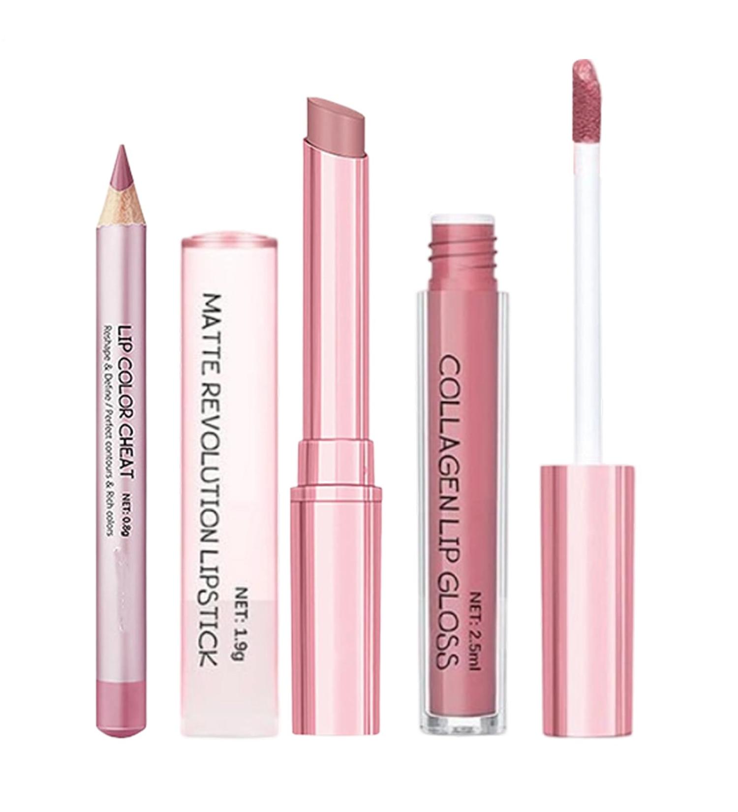 Lip Liner 3 Piece Lipstick Combo Nude Creamy Matte Set Long Lasting Daytime Liner Smooth Formula Weddings & Parties Lip Color & Winter Makeup Travel Agency 1 - Buy Online on GoSupps.com