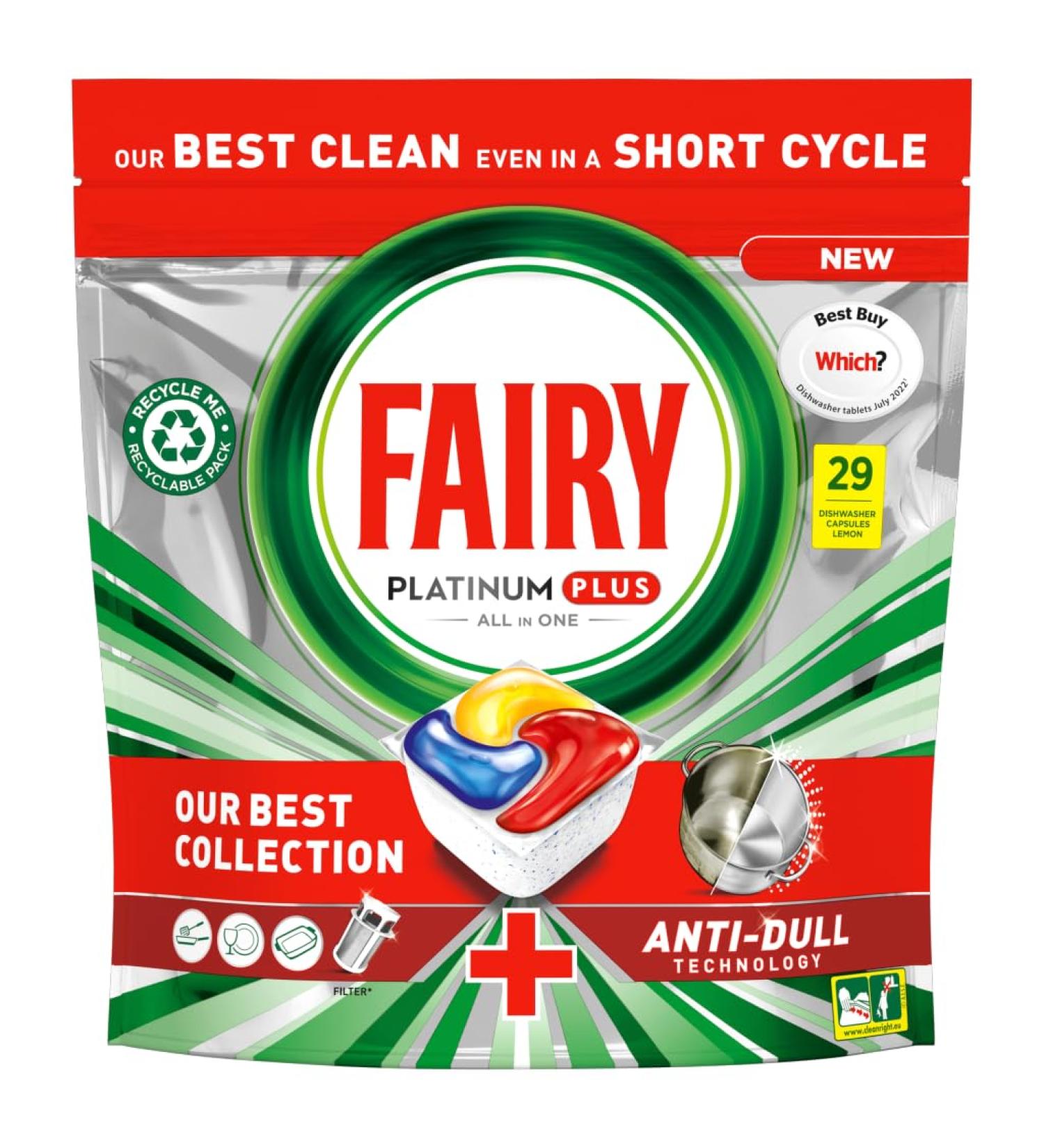 Fairy Platinum Plus All In One Dishwasher Tablets Lemon 29 Tablets 29 Count (Pack of 1)