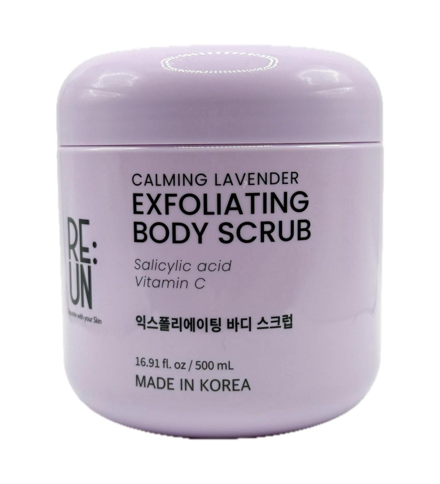 RE:UN Calming Lavender Exfoliating Body Scrub with Salicylic Acid and Vitamin C 16.91 fl oz Korean Skincare