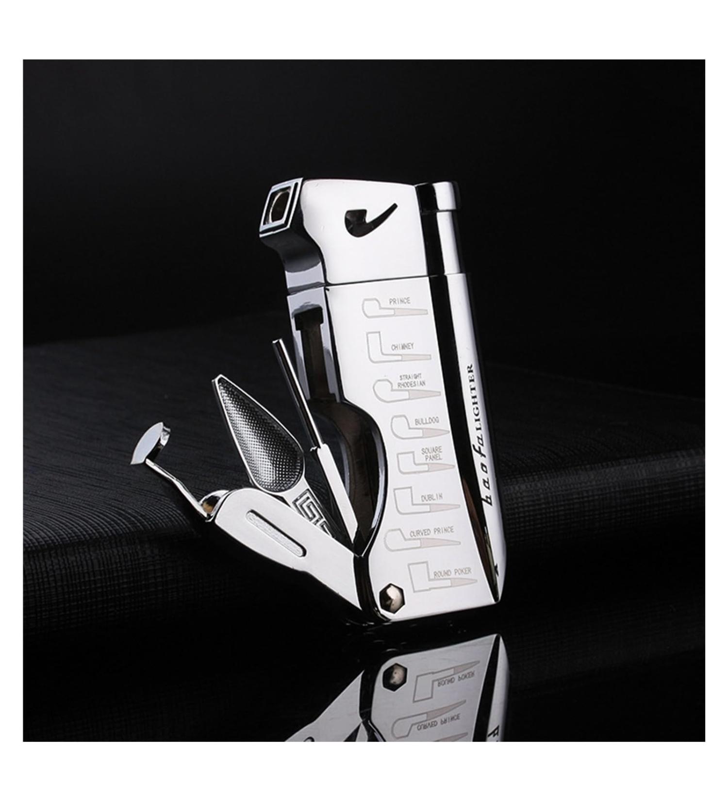 HUSHIAZ 4 in 1 Multi-Function Tobacco Pipe Lighter Torch Refillable Butane Lighter Angled Soft Flame Lighter with 3 Pipe Cleaner Tools (Fuel Not Included) (Color : Silver) - Buy Online on GoSupps.com