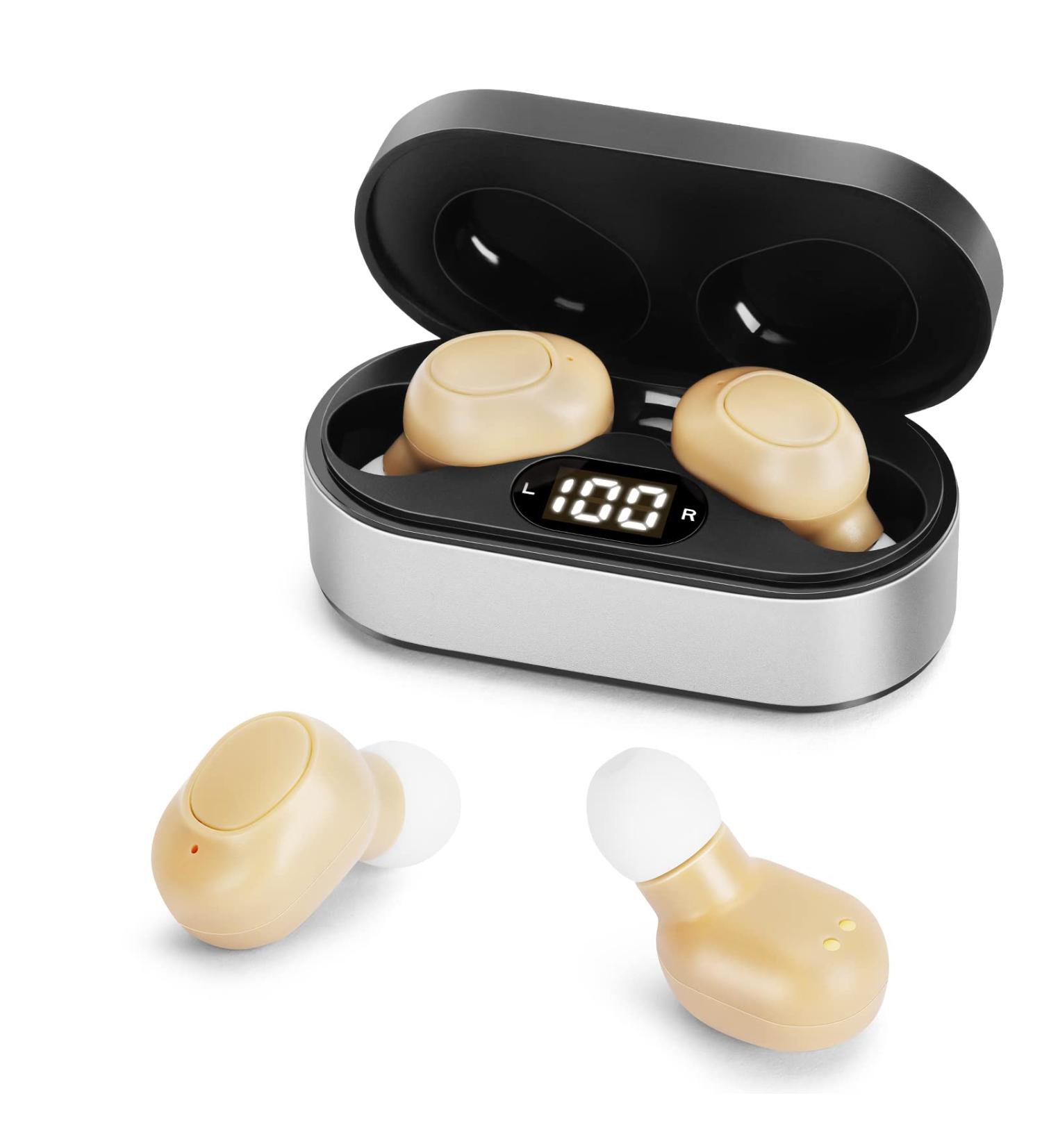 Mini Hearing Amplifiers for Adults | Rechargeable Seniors Hearing Aid with Noise Cancelling | LED Power Display | Beige - Buy Online on GoSupps.com