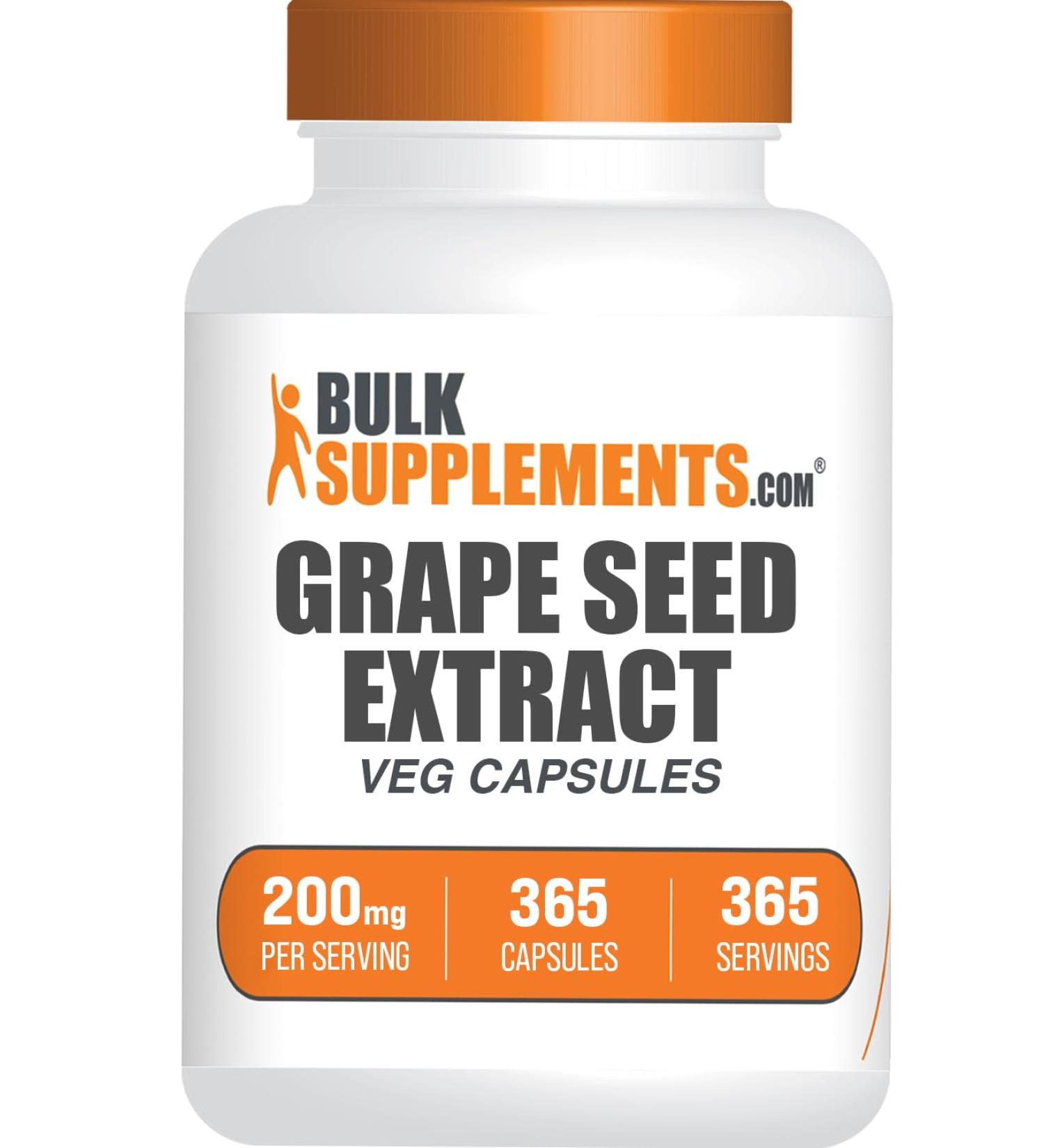 BulkSupplements.com Grape Seed Extract Capsules - Antioxidant Supplement Grape Seed Extract 200mg - Vegan & Gluten Free 1 Capsule per Serving 365 Veg Capsules (Pack of 1) - Buy Online on GoSupps.com
