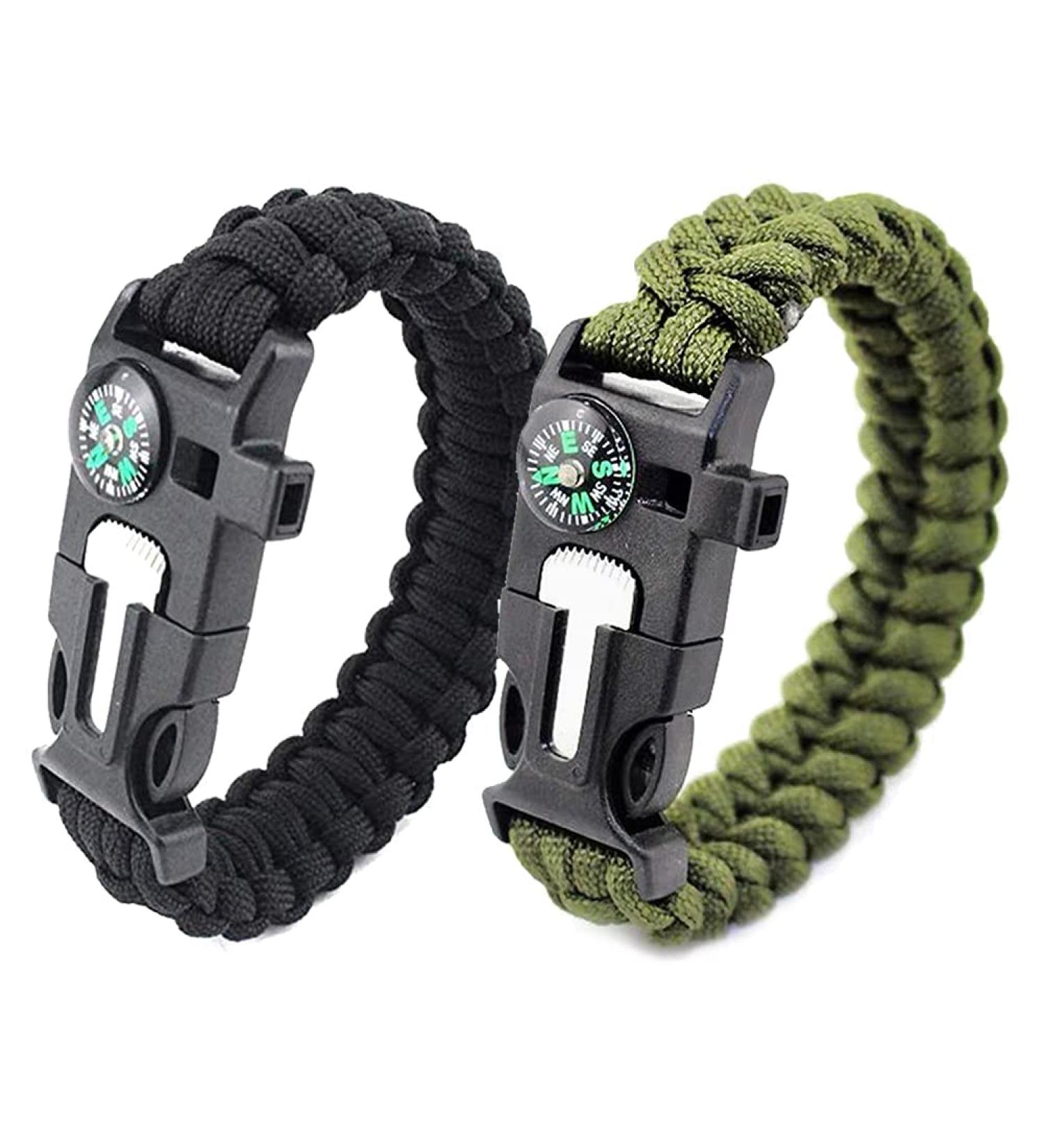 Shao Hua 5-in-1 Survival Bracelet - Multifunctional Camping Gear with Beak Compass and Lifeguard Pipe (2 Pieces: Black & Green) | Ideal for Outdoor Adventures - Buy Online on GoSupps.com