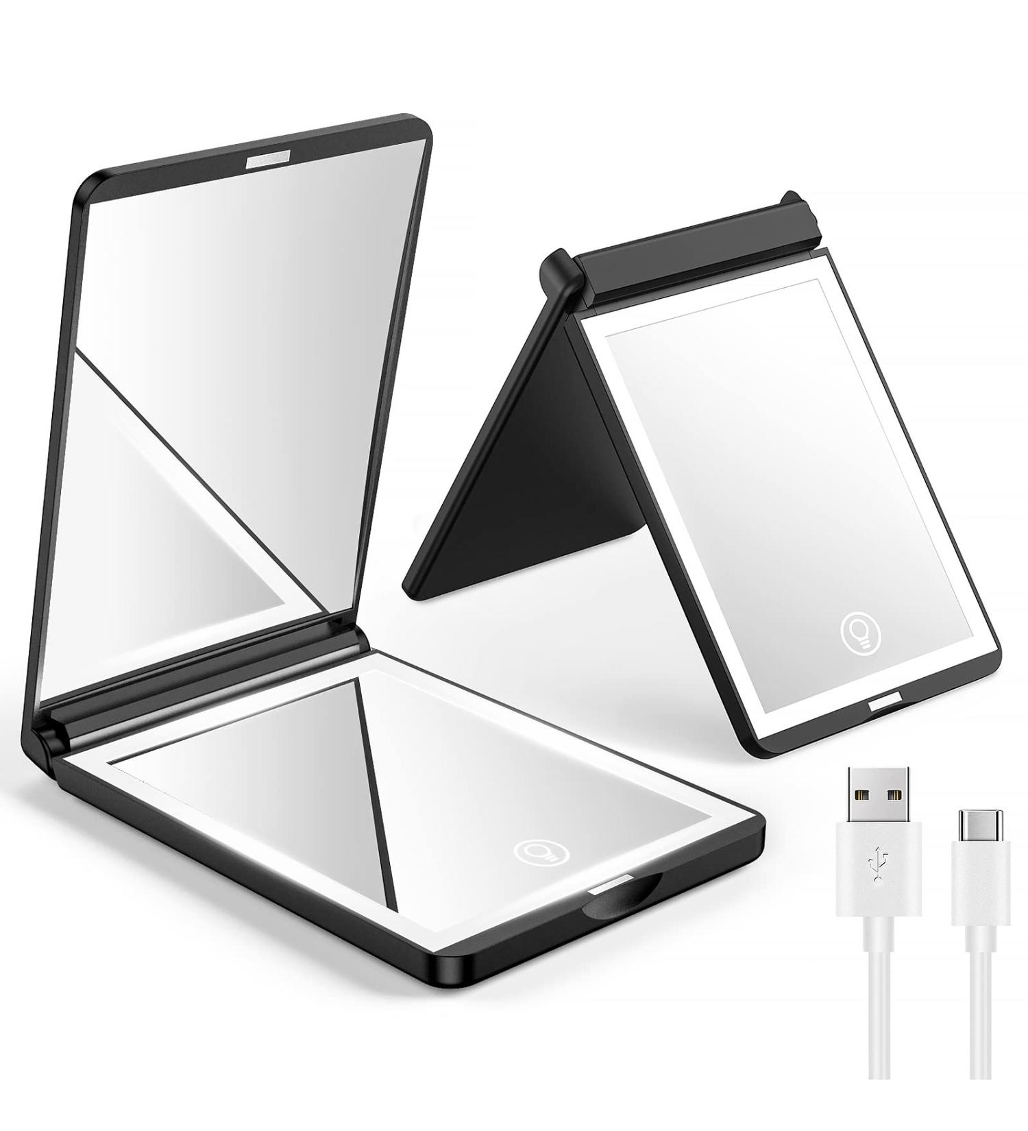 Gospire LED Travel Makeup Mirror with Lights, Magnification 1X/3X, Rechargeable & Foldable - Black - Buy Online on GoSupps.com