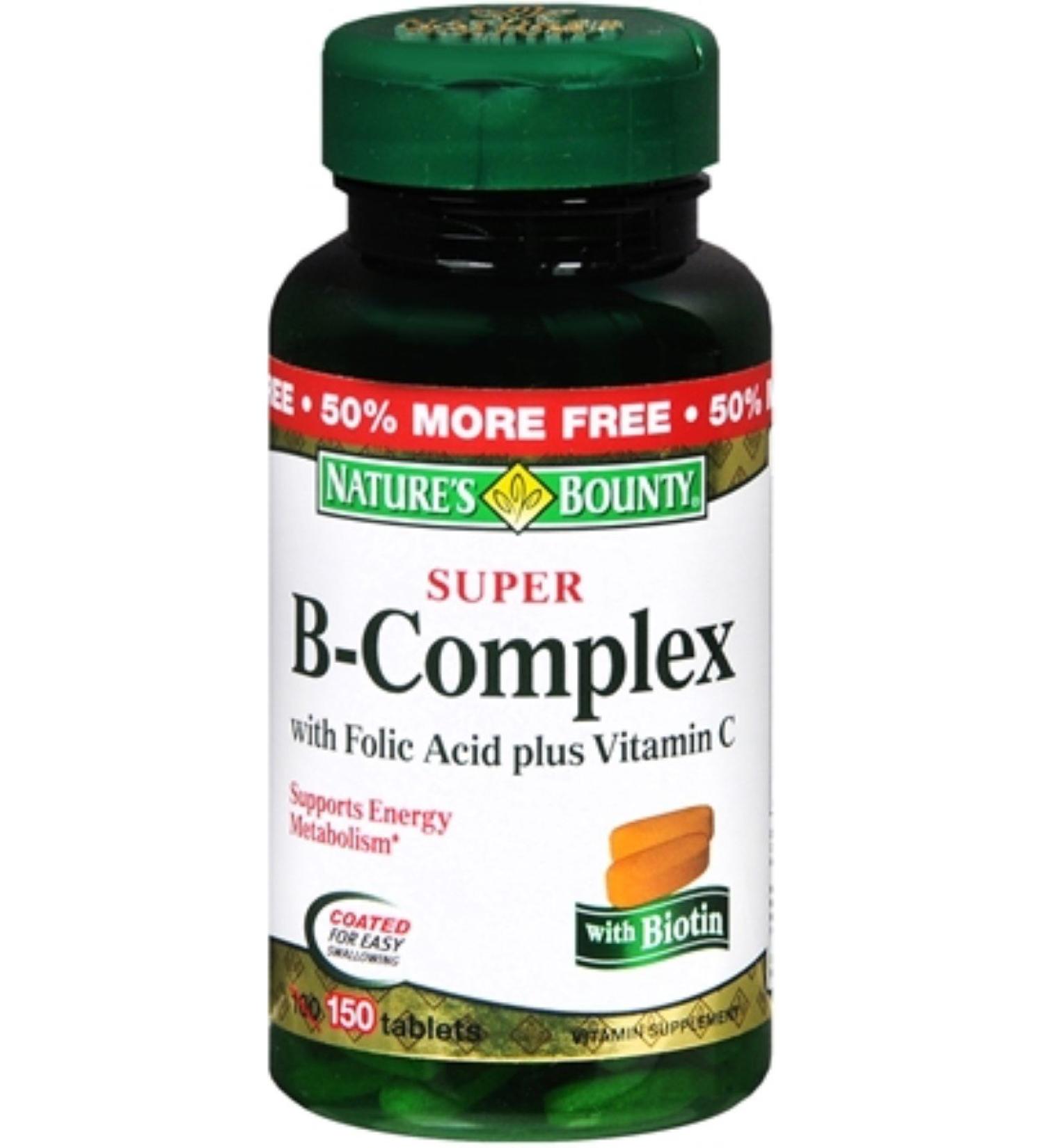 Nb Super B Complx &C Size 100ct Natures Bounty Super B-Complex W/Folic Acid Plus Vitamin C Tablets 100 Ct