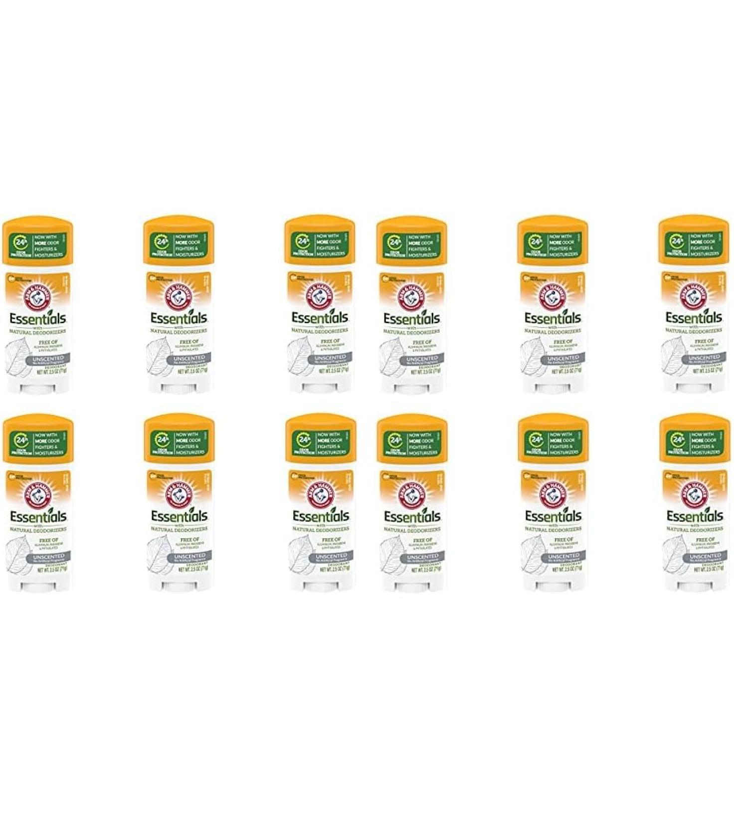 Arm & Hammer Essentials Solid Deodorant Unscented 2.5 oz 6 Count (Pack of 2) Unscented 2.5 Ounce (Pack of 12)