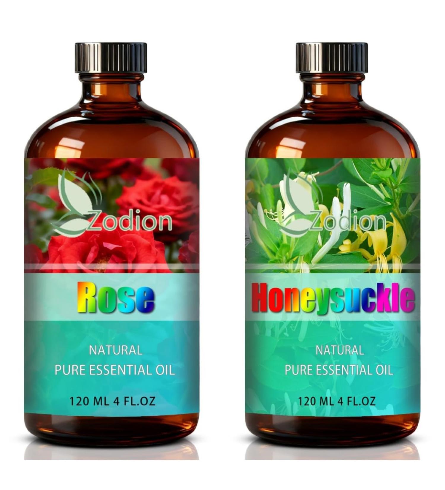 Honeysuckle Essential Oil 4 Fl Oz and Rose Essential Oil 4 Fl Oz - Honeysuckle & Rose Oil for Diffuser Aromatherapy Home Fragrance Skin & Hair Care DIY Candle & Soap Making Yoga - Buy Online on GoSupps.com