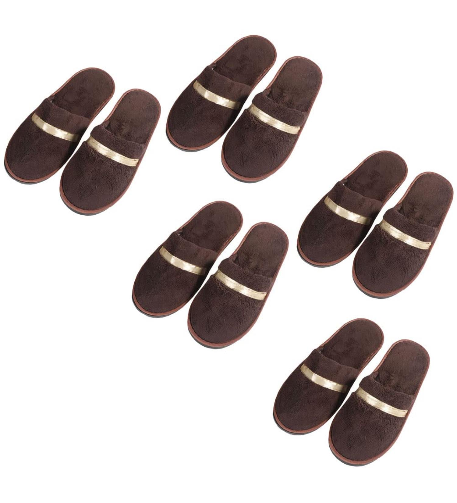 Tianmao 5 pairs of slipper hotels lipper tortier hip slippers with closed toes universal size 28.5 * 11cm coral fleece guest slippers for spa party guests hotel and travel unit size brown