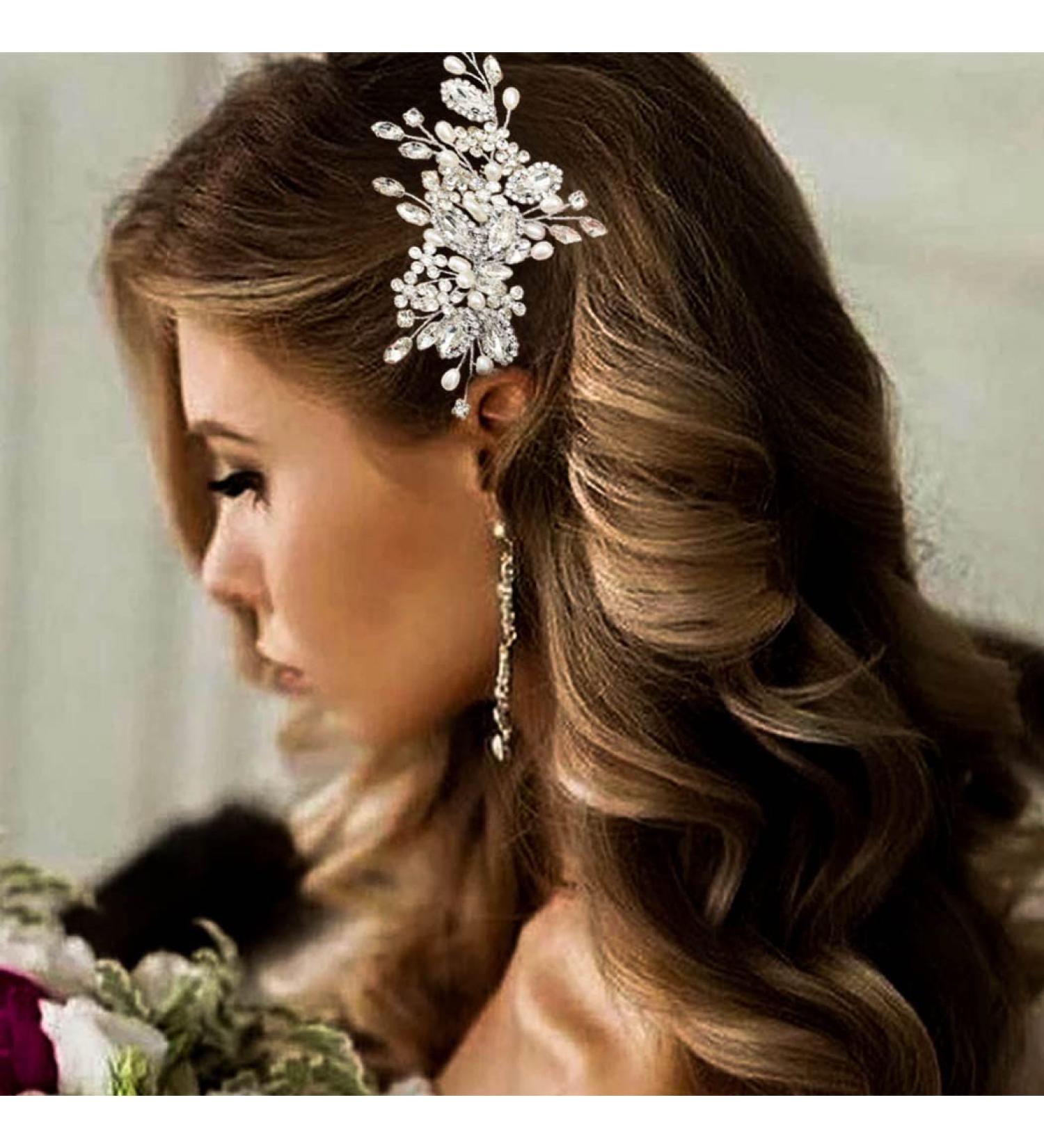 Bridal Crystal Hair Comb with Pearls | Wedding Hair Accessories for Women and Girls - Silver - Buy Online on GoSupps.com