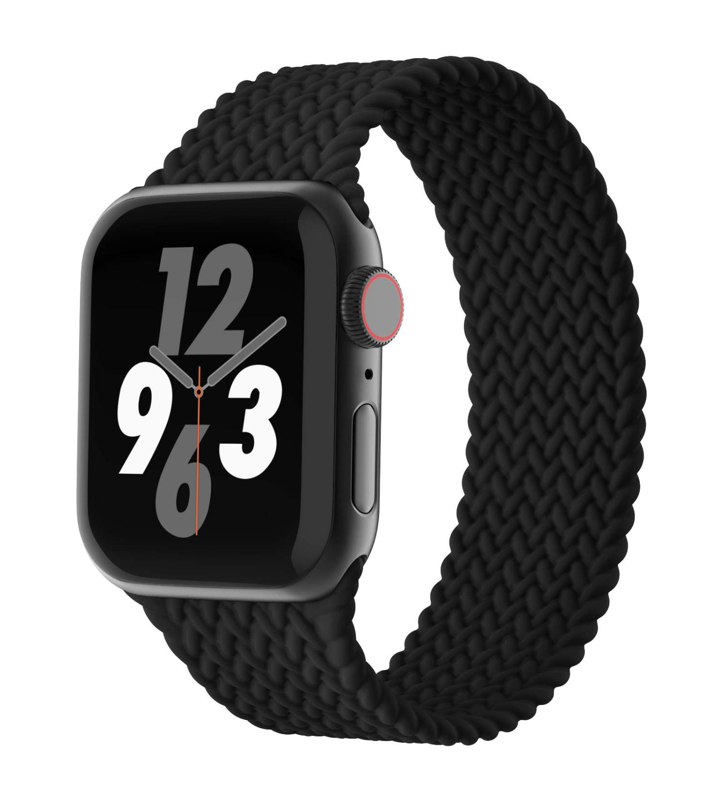 Ultra Black Silicone Solo Loop Band for Apple Watch 38/40/41MM - Elastic Sport Strap for iWatch Series 1-8, SE - 5.6-5.8 Size - Stretchy and Compatible - Buy Online on GoSupps.com