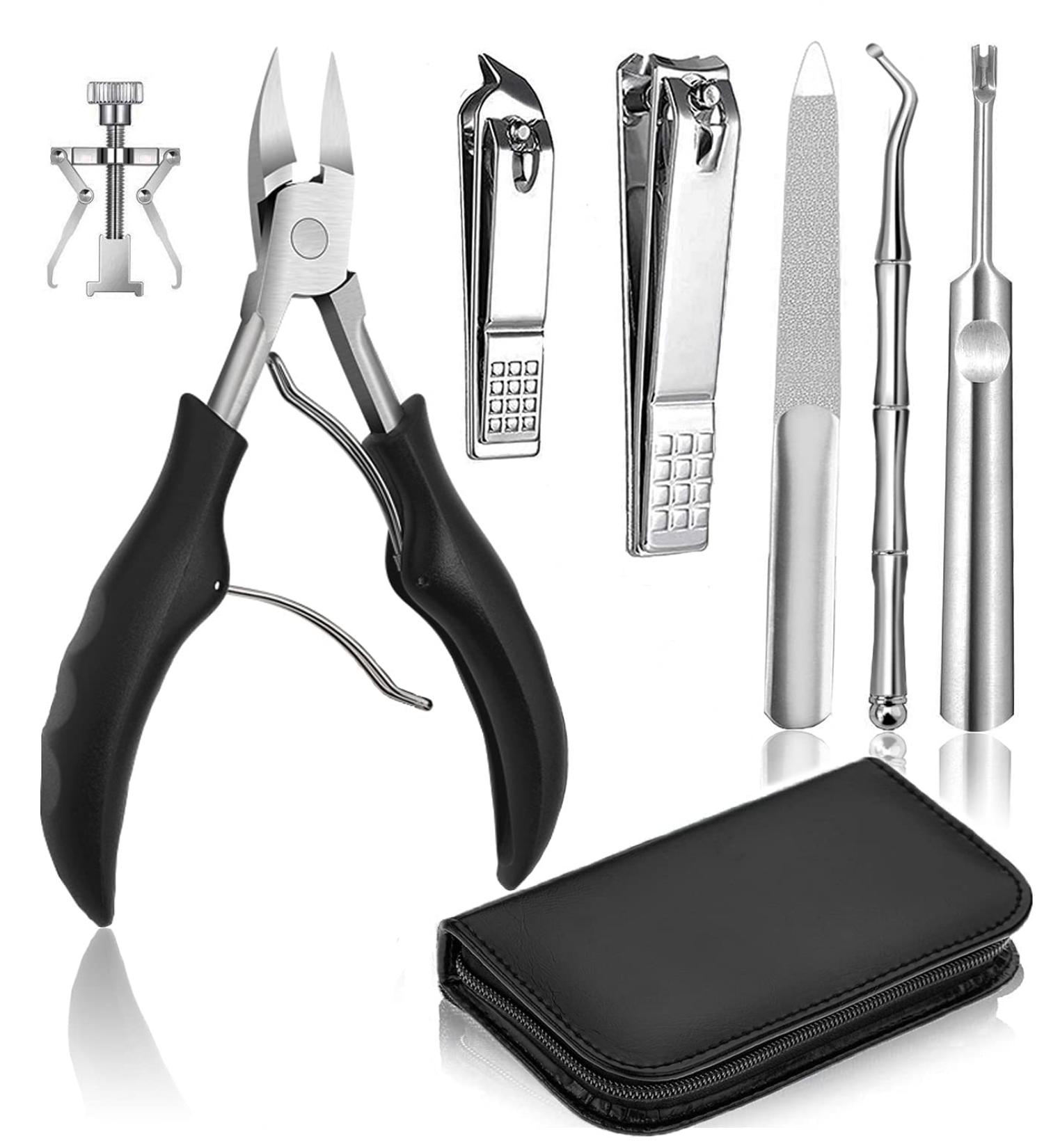 7 PCS Thick Ingrown Toenail Clipper Kit with Nail Clippers Toenail Lifter Cuticle Cutter Nail File Toenail Corrector PU Leather Case for Ingrown Thick Hard Toe Nail Fingernail Black - Buy Online on GoSupps.com