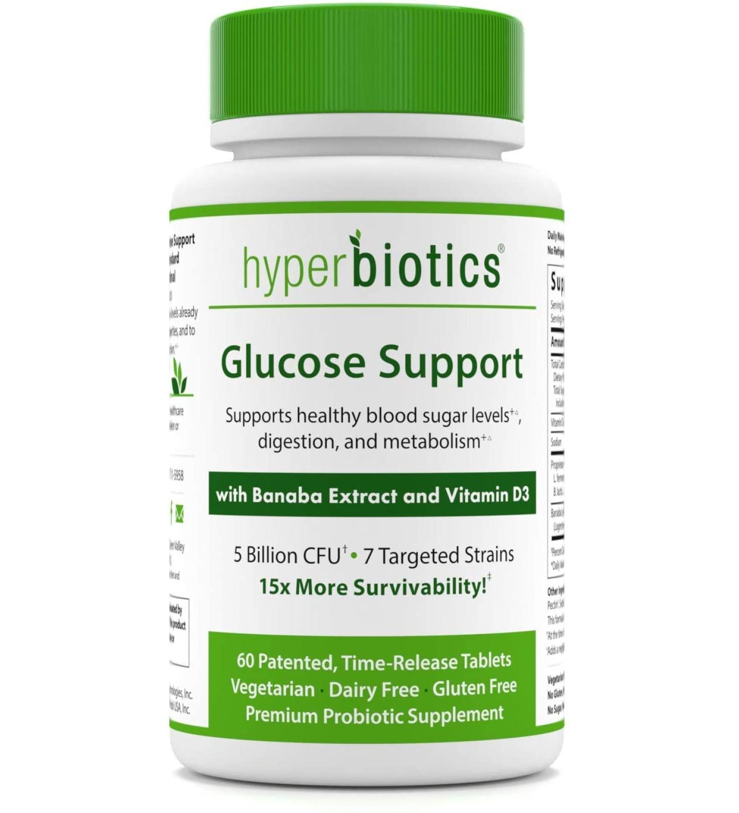 Hyperbiotics Glucose Support - Banaba Extract & Vitamin D3 | 5B CFU | 60 Tablets - Buy Online on GoSupps.com
