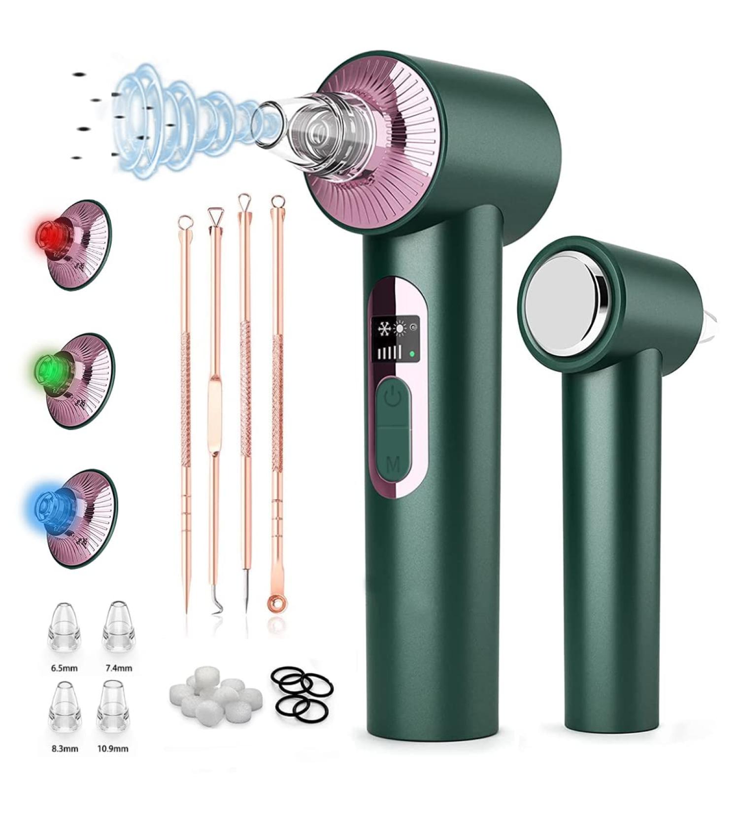 Electric Blackhead Remover Vacuum Pore Cleaner with 3 Lights Phototherapy - USB Rechargeable Suction Tool for Facial Nose Cleansing - Buy Online on GoSupps.com