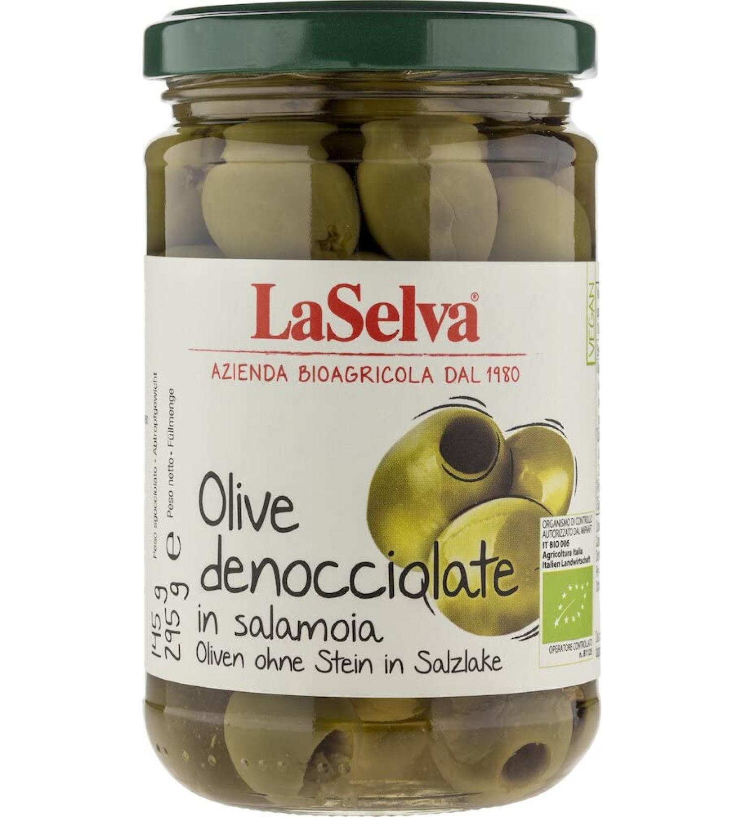 La Selva Organic Green Olives without Stone in Saline (6 x 295 g) 6 x 295 gr