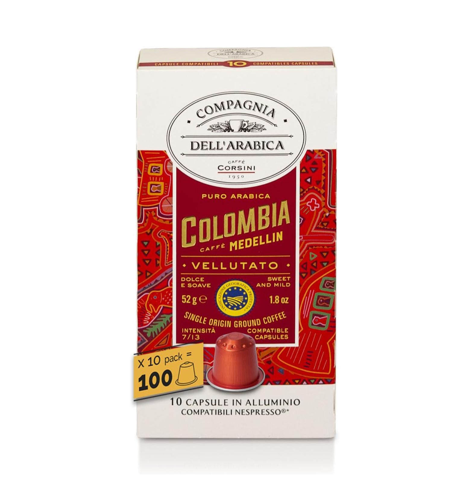 Caff Corsini - Colombia 100 Nespresso Compatible Capsules 100% Arabica Coffee Strength 7/13 10 Boxes of 10 Capsules 520g - Buy Online on GoSupps.com