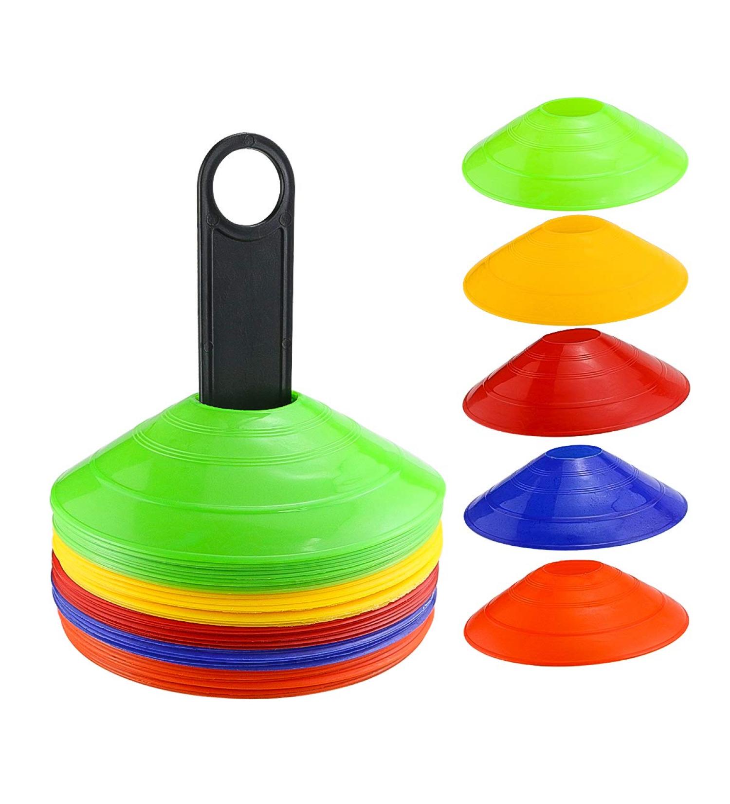 Faxco 50 Pcs Soccer Cones with Holder - Field Cone Markers for Football Training - Outdoor Sports Games Supplies (5 Colors) - Buy Online on GoSupps.com