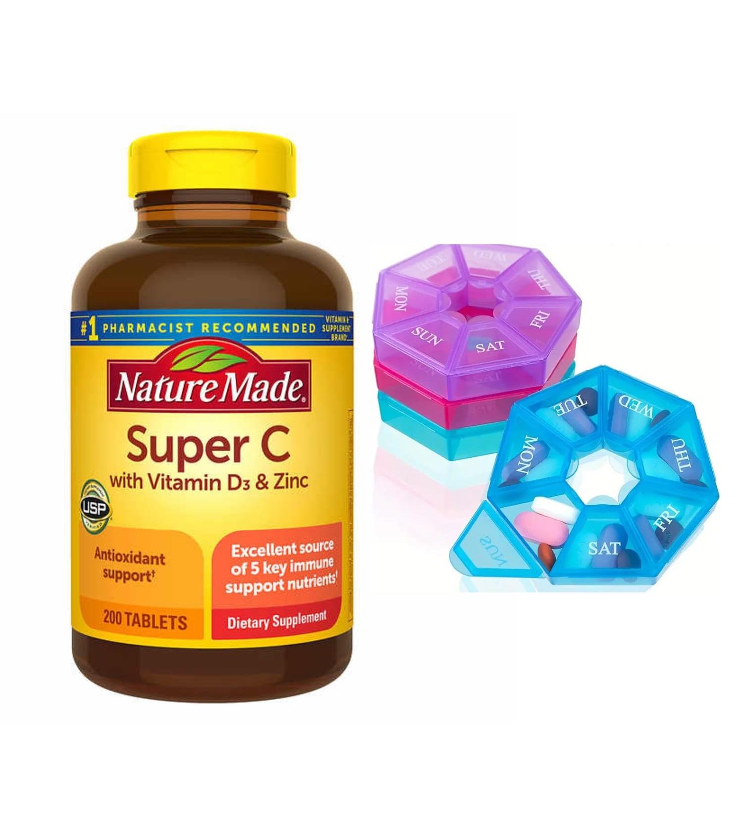 Nature Made Super C 2-Pack with Vitamin D3 & Zinc | 400 Tablets + Travel Pill Organizer - Boost Immunity & Health - Buy Online on GoSupps.com