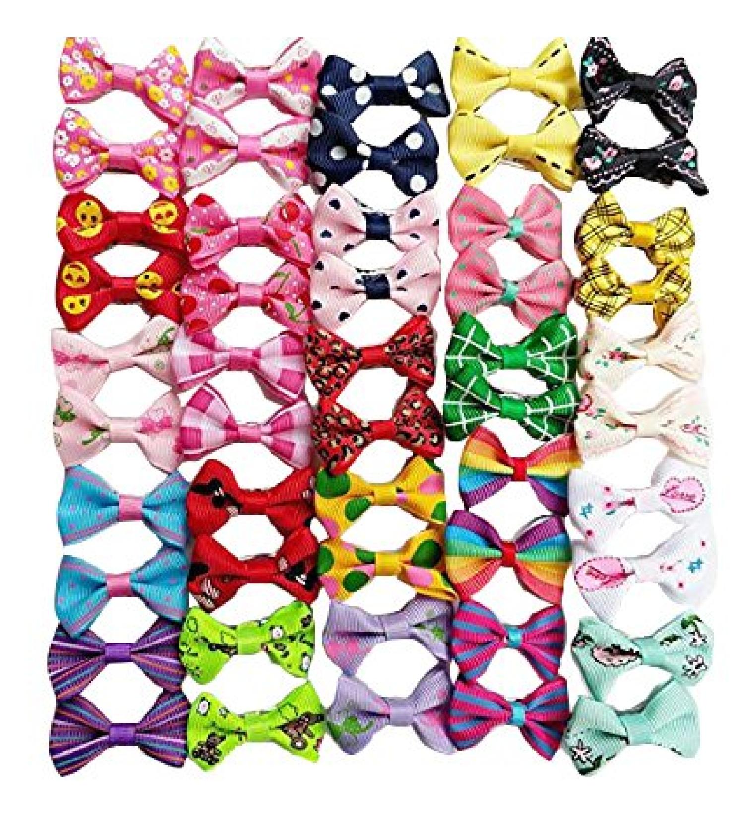 Chenkou Craft 50pcs/25pairs Puppy Yorkie Dog Hair Bows with Clips - Mix Colors & Patterns | Pet Grooming Accessories - Buy Online on GoSupps.com