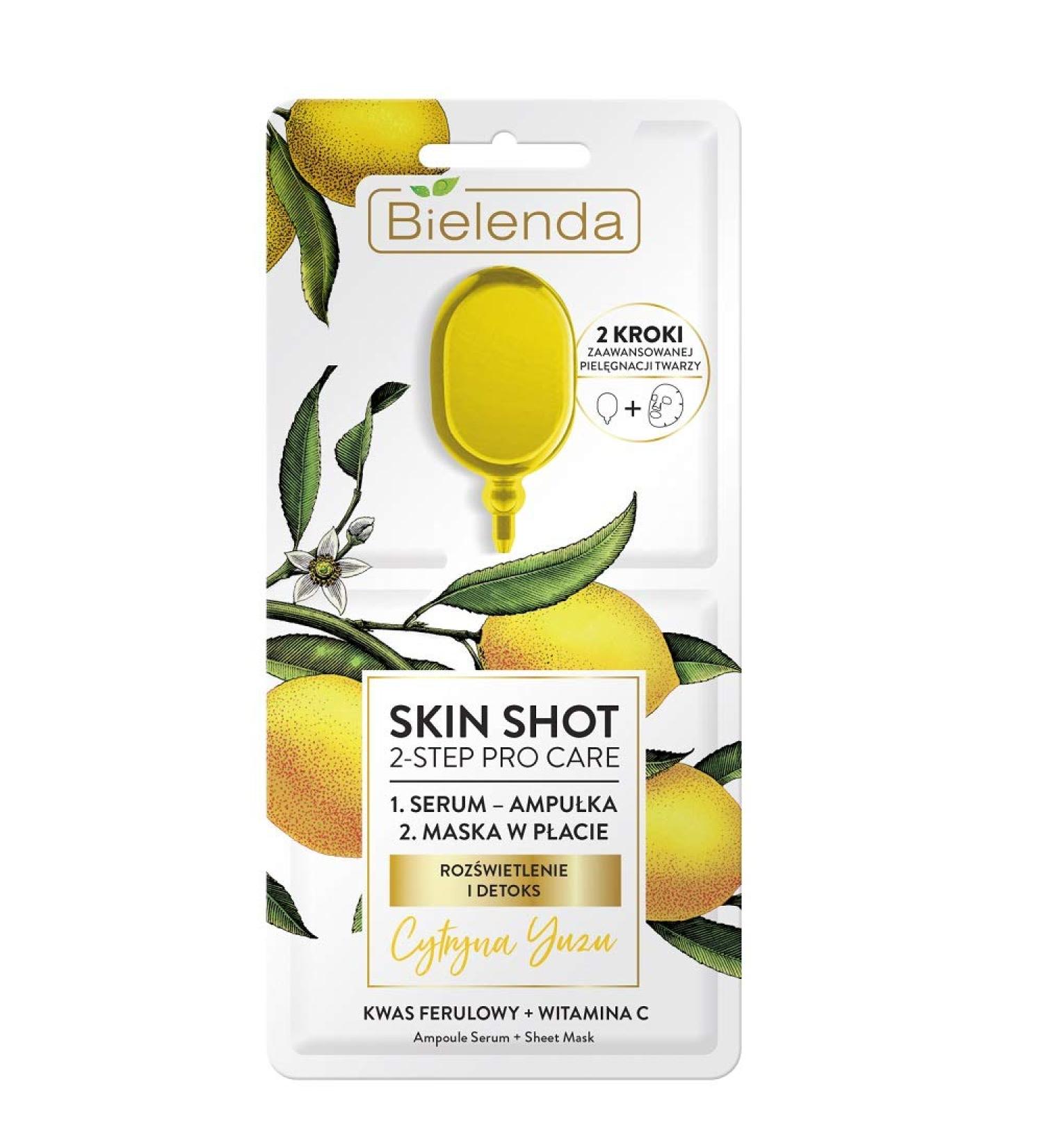 BIELENDA SKIN SHOT 2-step Pro Care mask in sheet + ampoule - ferulic acid and vitamin C + yuzu - brightening and detox