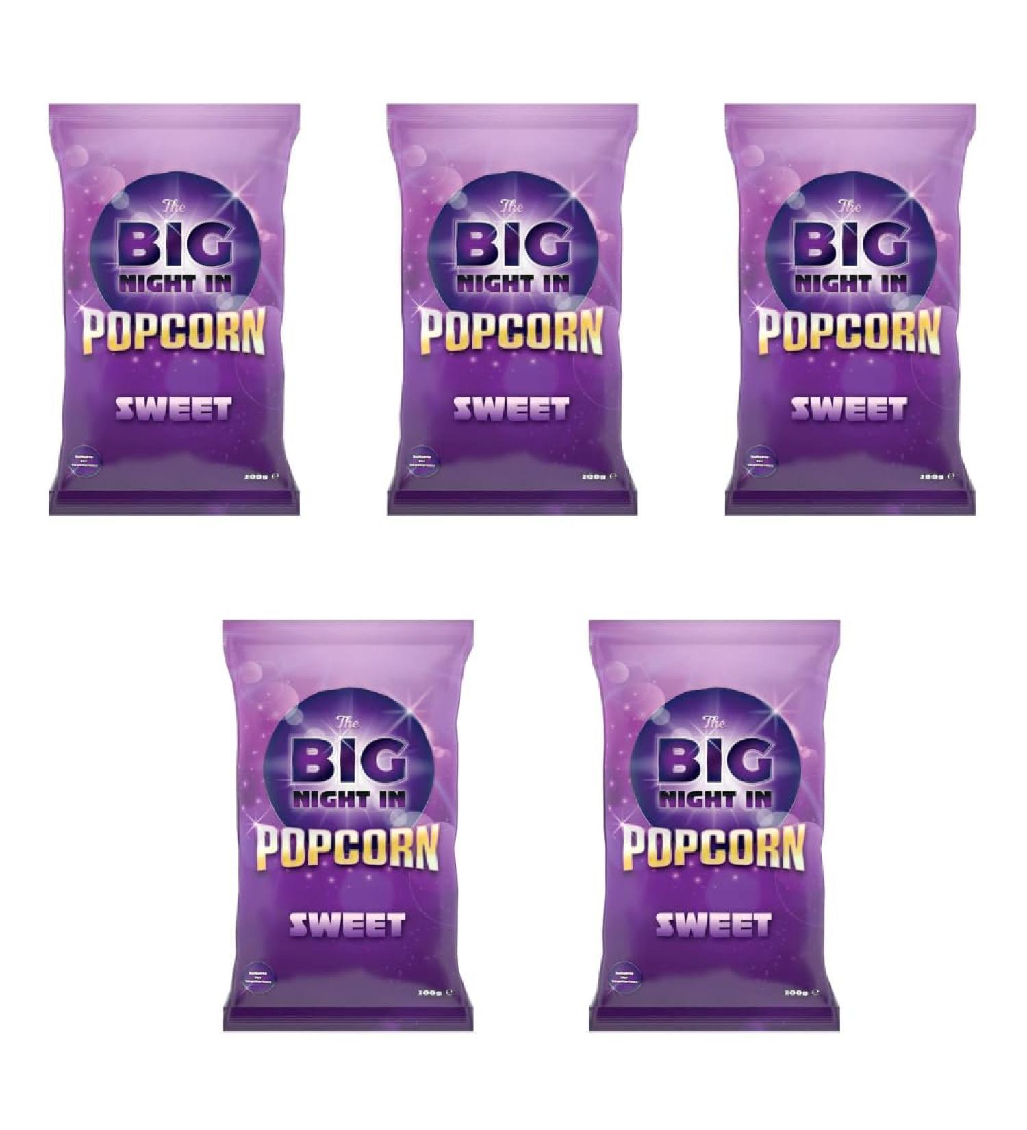 Thee Big Night in Popcorn 200g - Sweet - This Bag Of Sweet Flavoured Popcorn Is Bursting With Flavour - Pack of 5 x 200g
